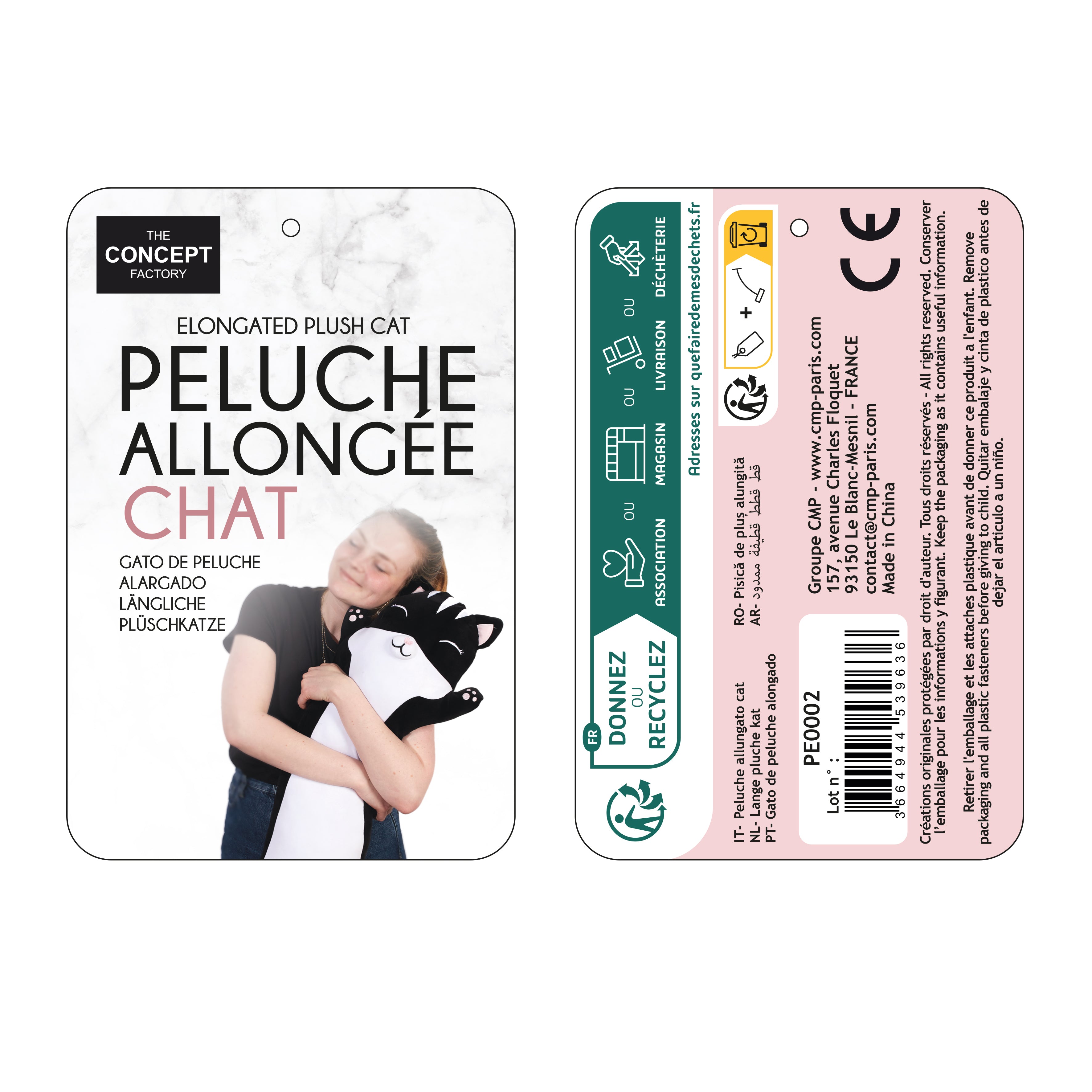 PELUCHE ALLONGEE CHAT NOIR KAWAII
