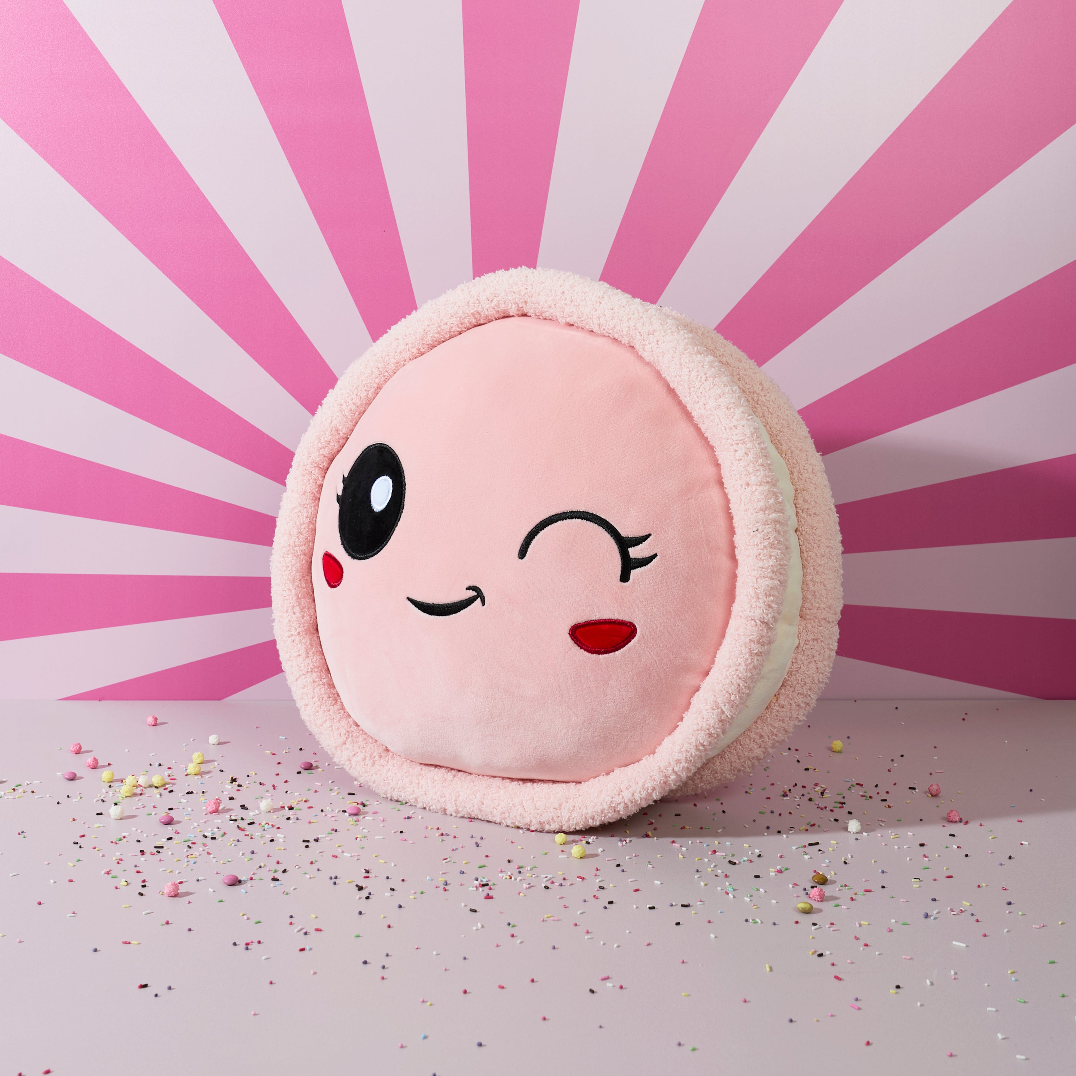 PELUCHE MACARON ROSE DIAM 36CM KAWAII