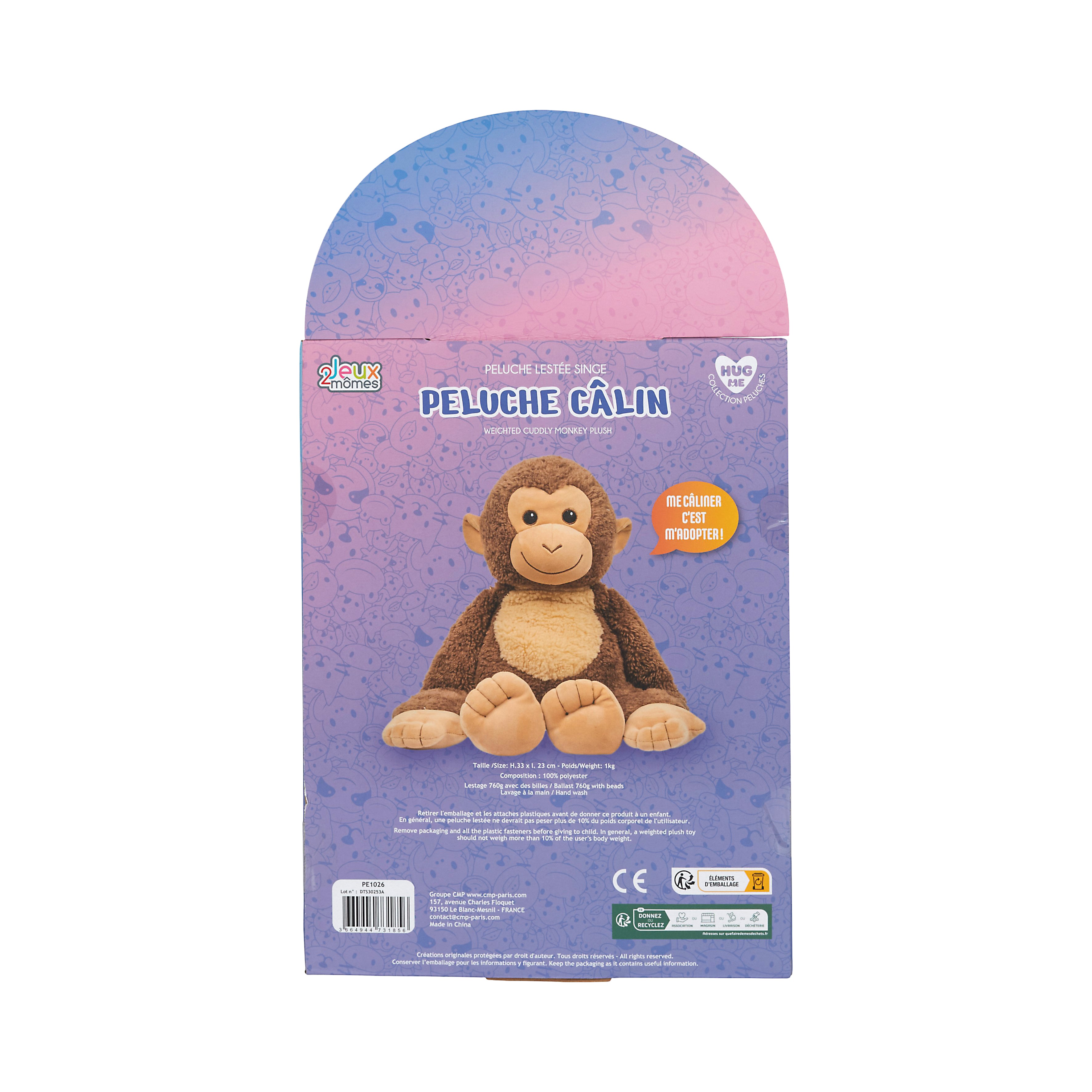 PELUCHE SINGE CALIN LESTEE