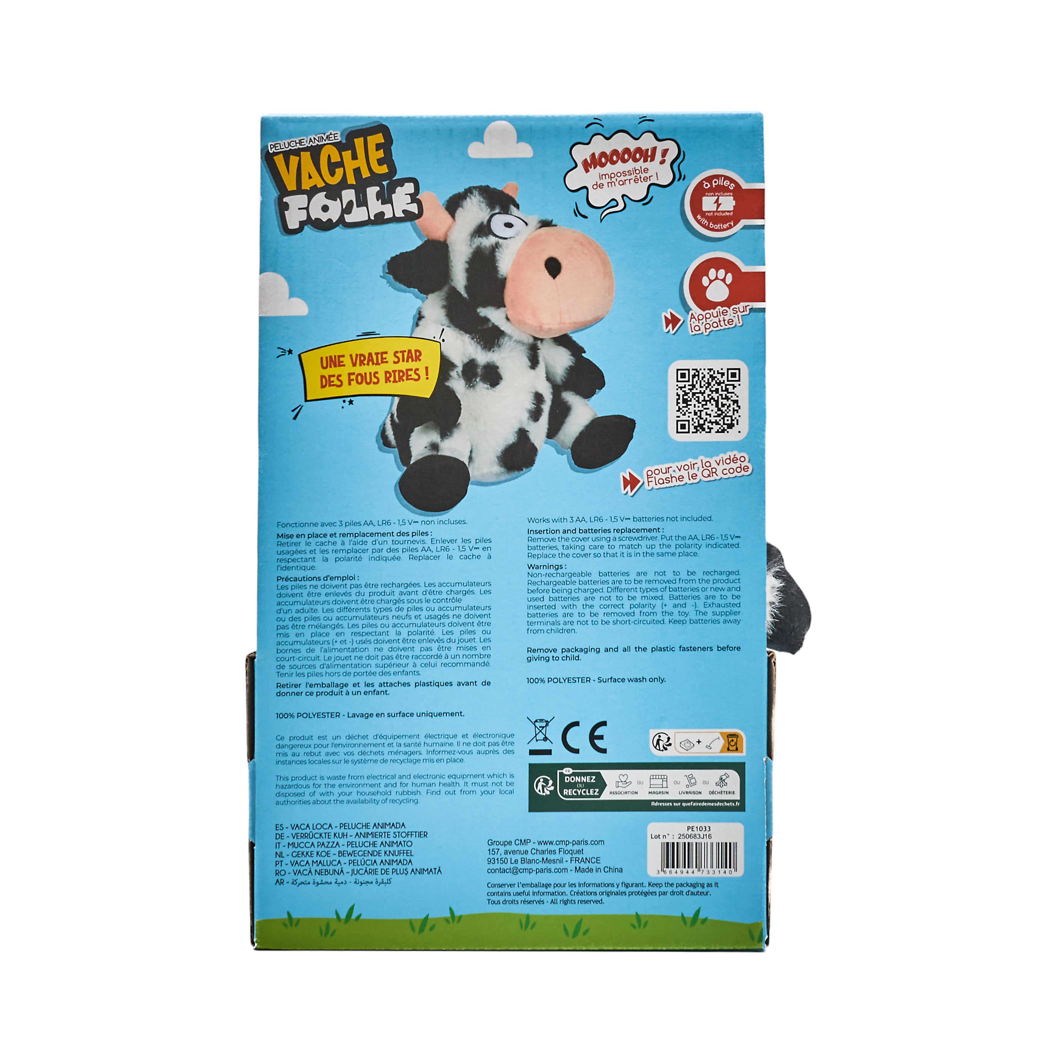 PELUCHE VACHE FOLLE A PILES