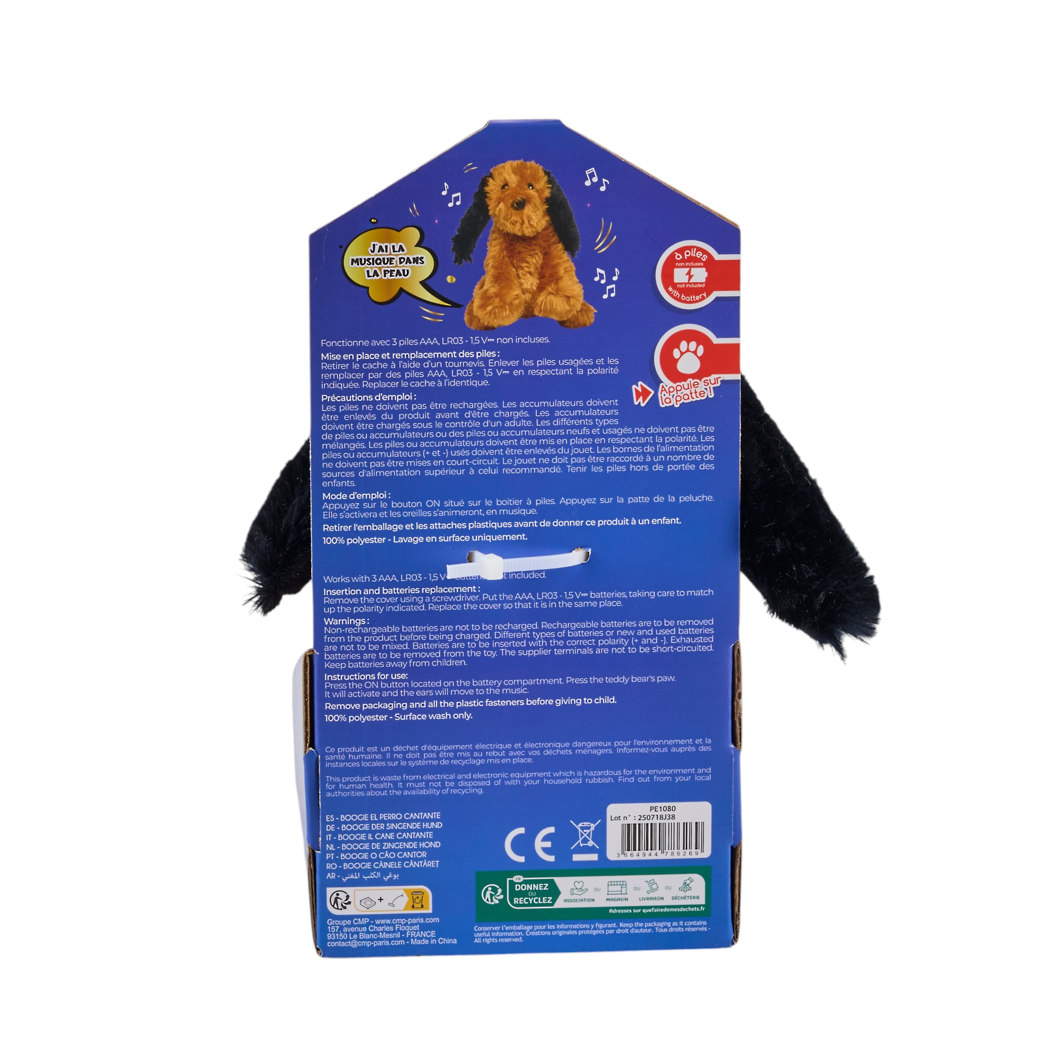 PELUCHE CHIEN DANSEUR A PILES