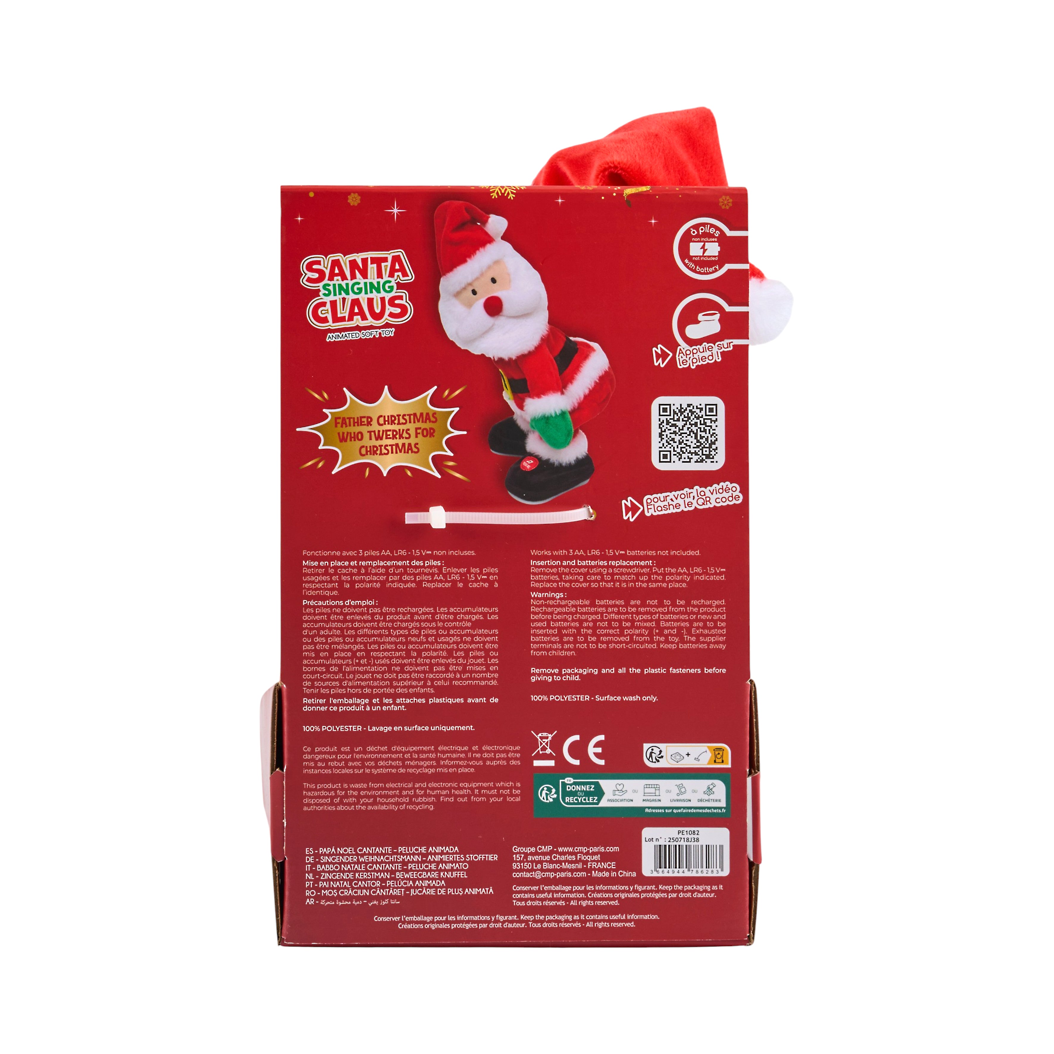 PELUCHE PERE NOEL CHANTEUR A PILES