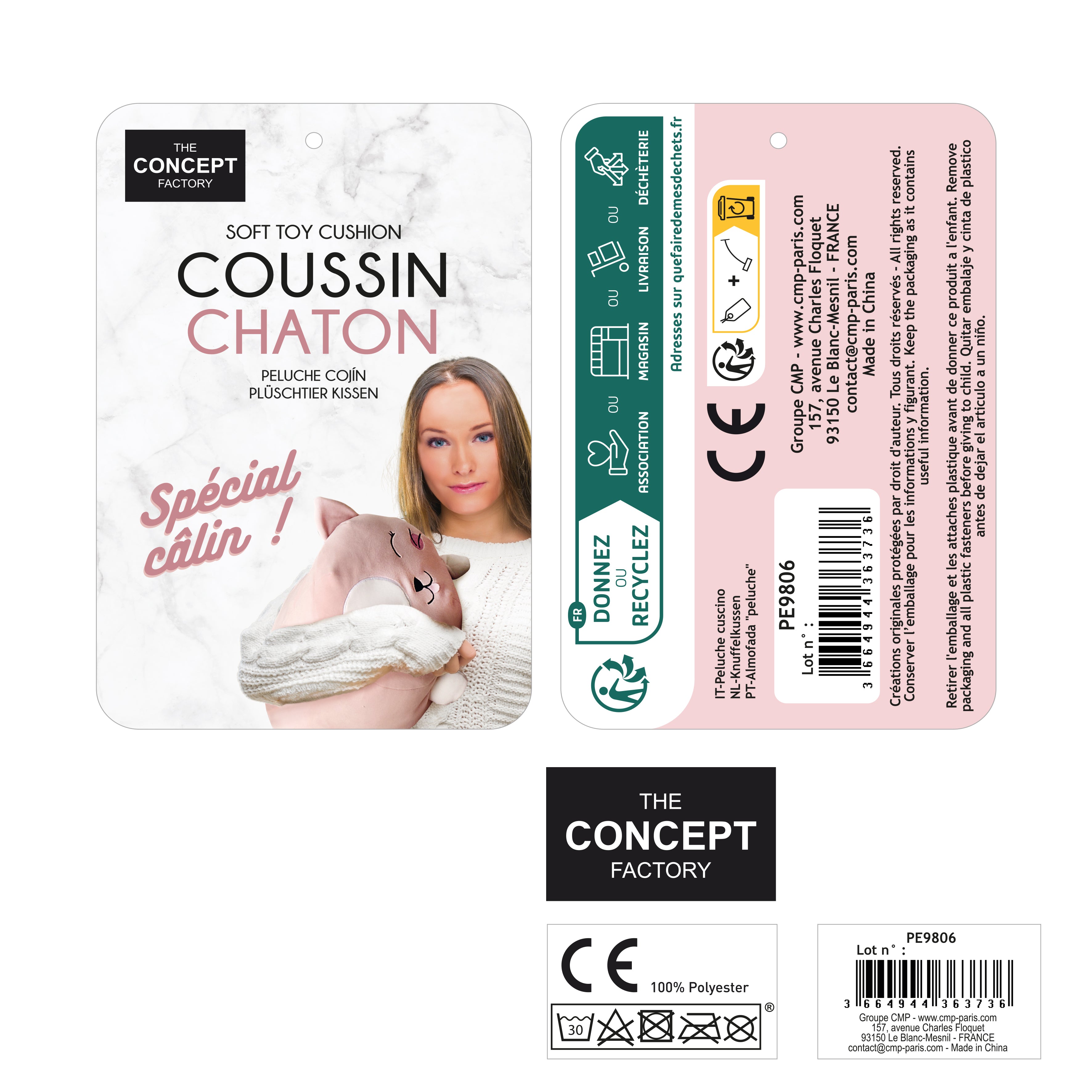 PELUCHE COUSSIN CHAT KAWAII