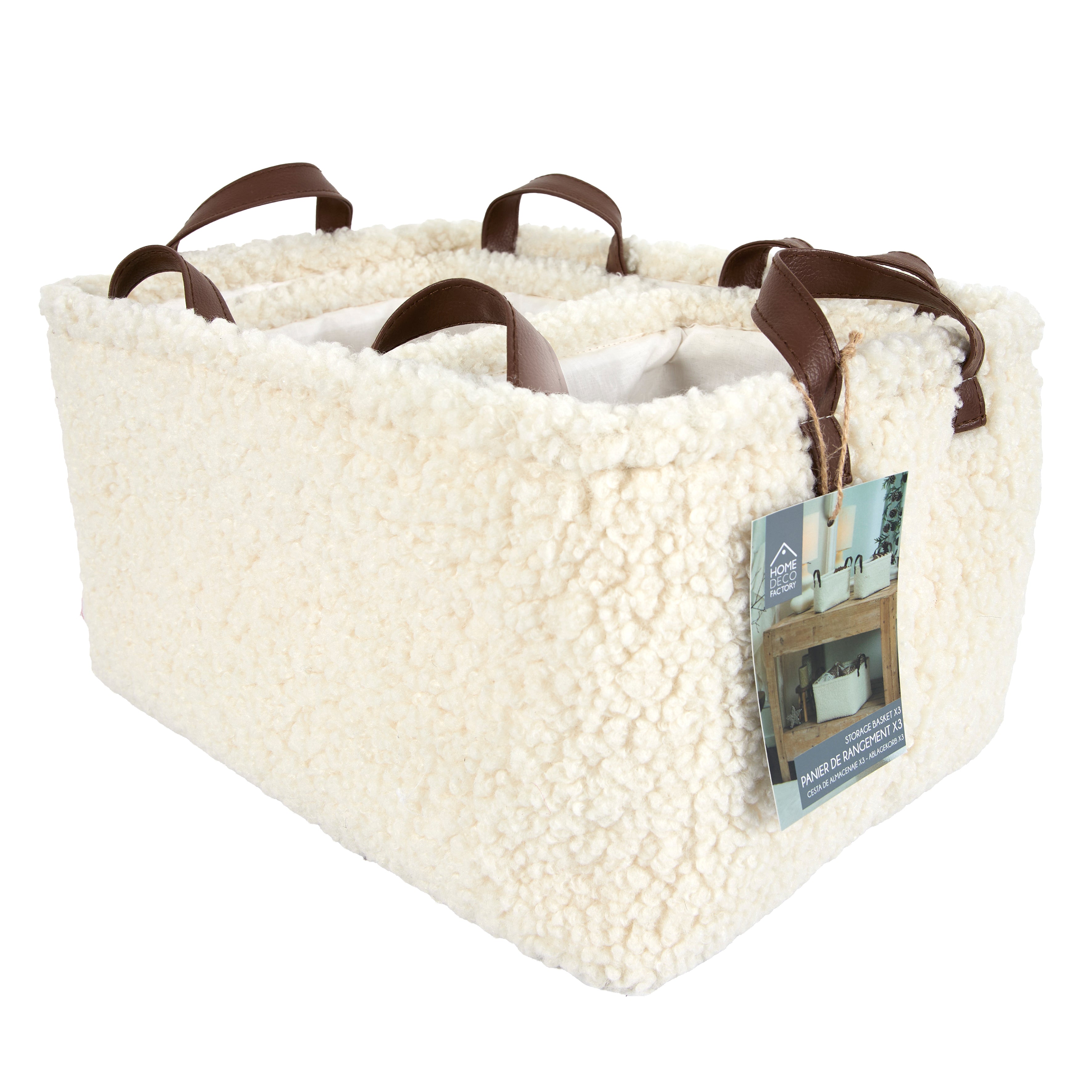 PANIER RANGEMENT BLANC BOUCLETTE X3 H20CM