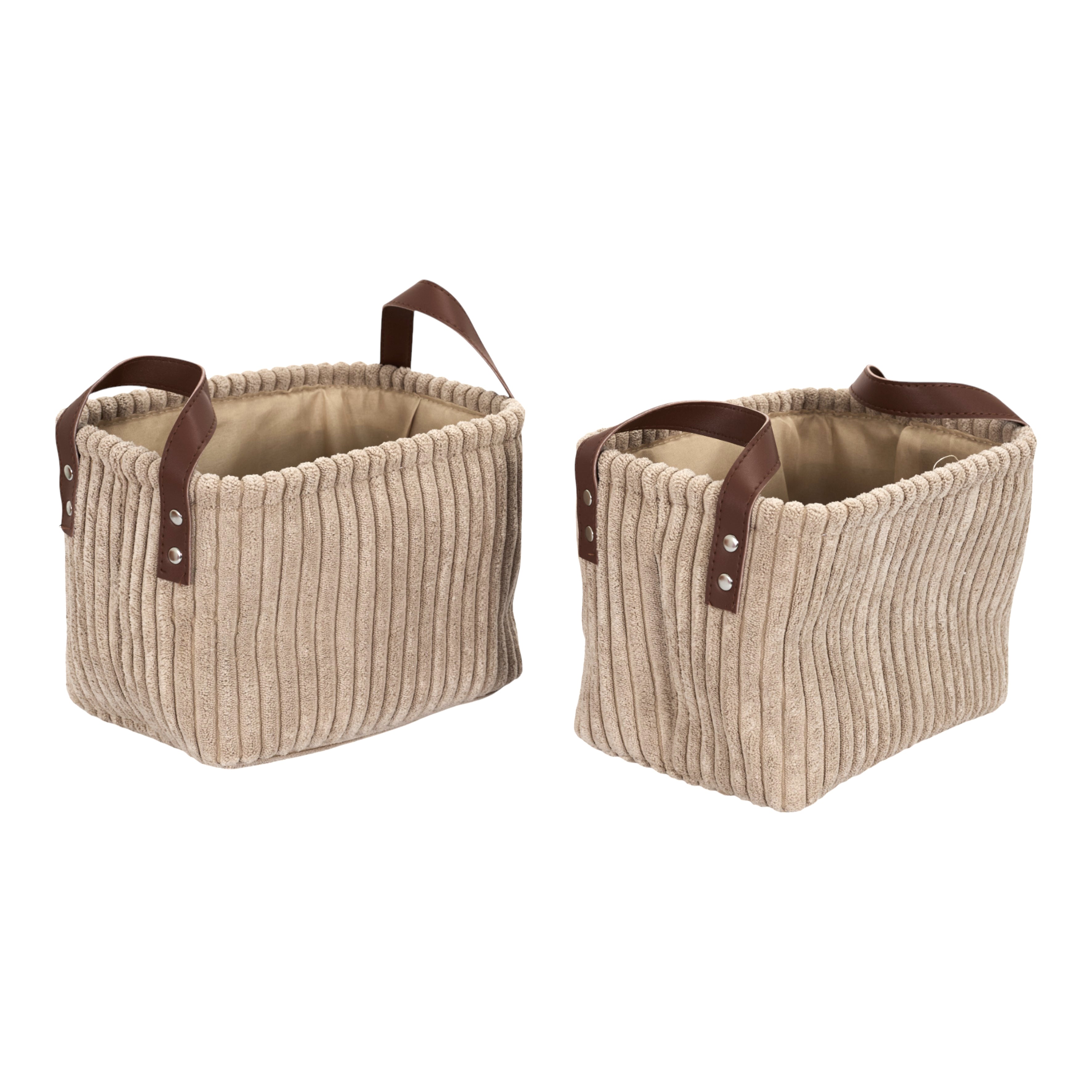 PANIER RANGEMENT TAUPE VELOURS COTELE X3 H20CM