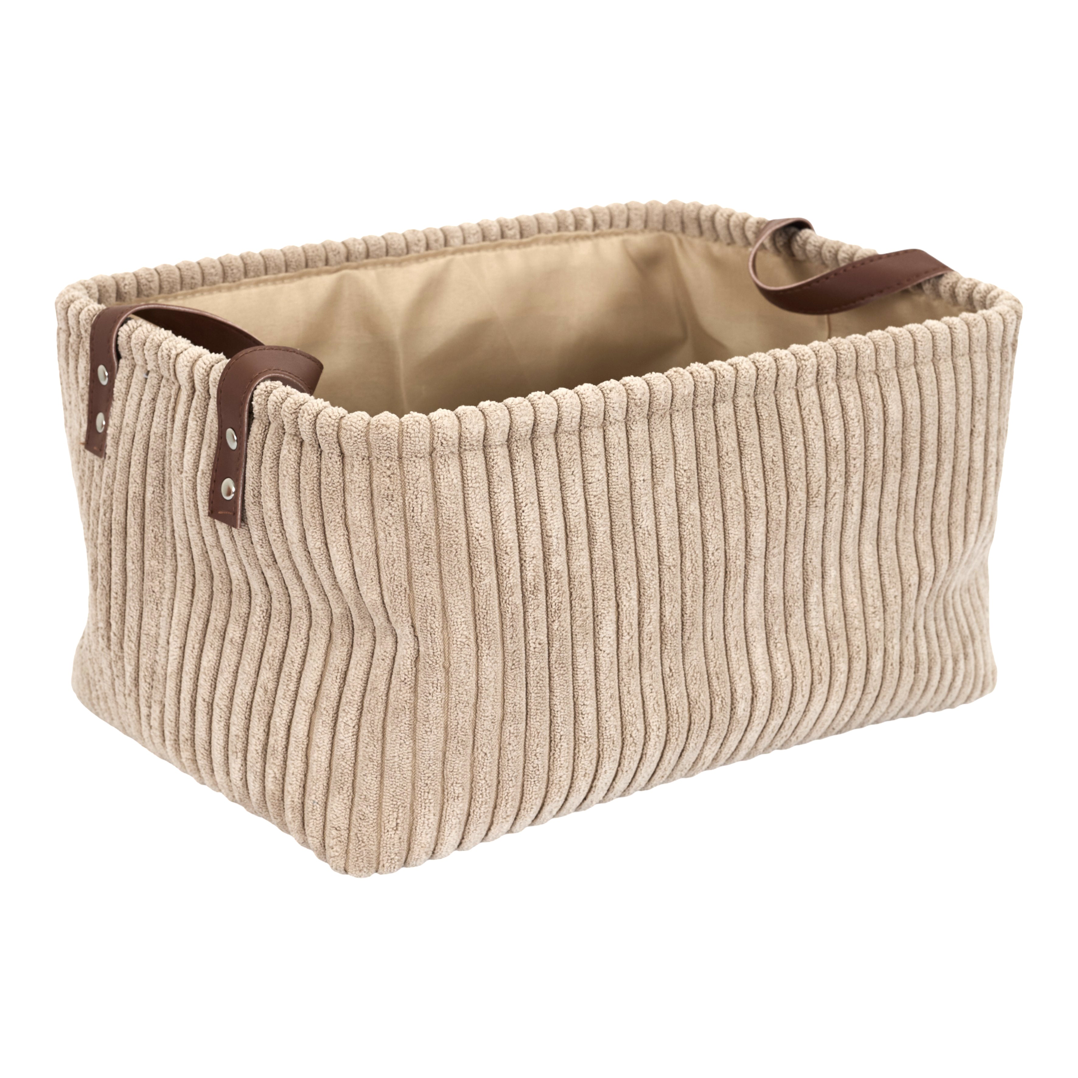 PANIER RANGEMENT TAUPE VELOURS COTELE X3 H20CM