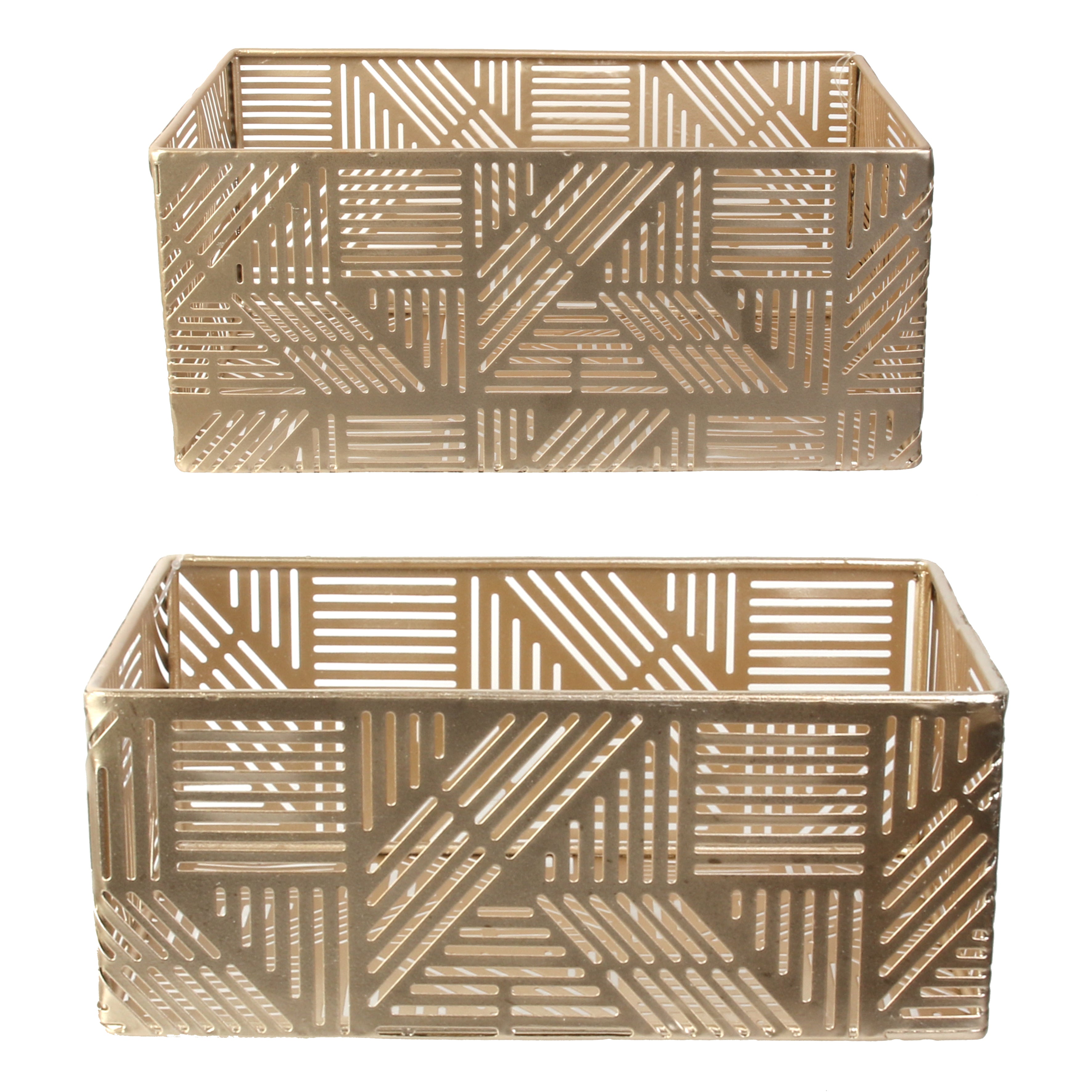 PANIER METAL AJOURE DORE RAYURE X2