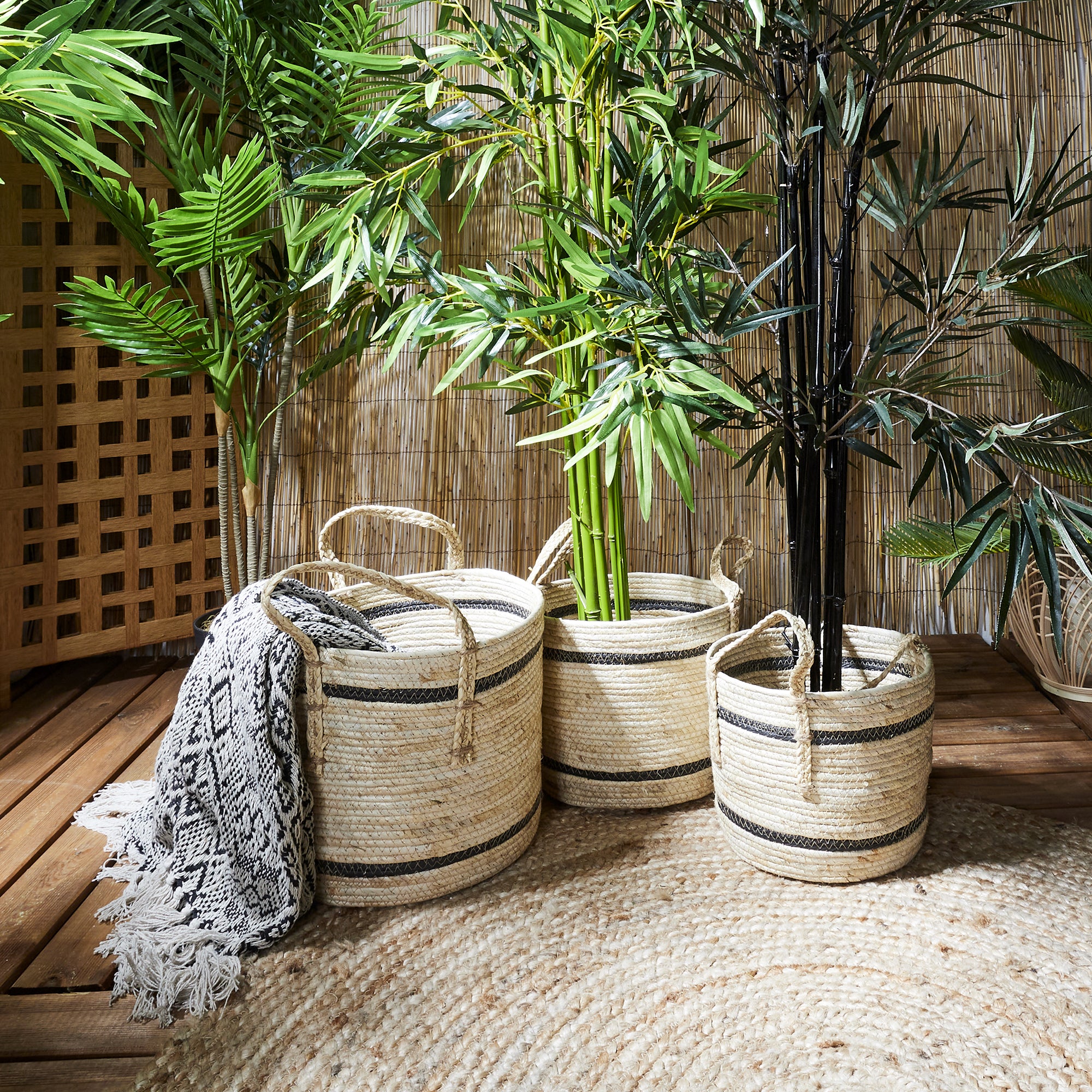 PANIER BICOLORE FIBRE DE MAIS X3