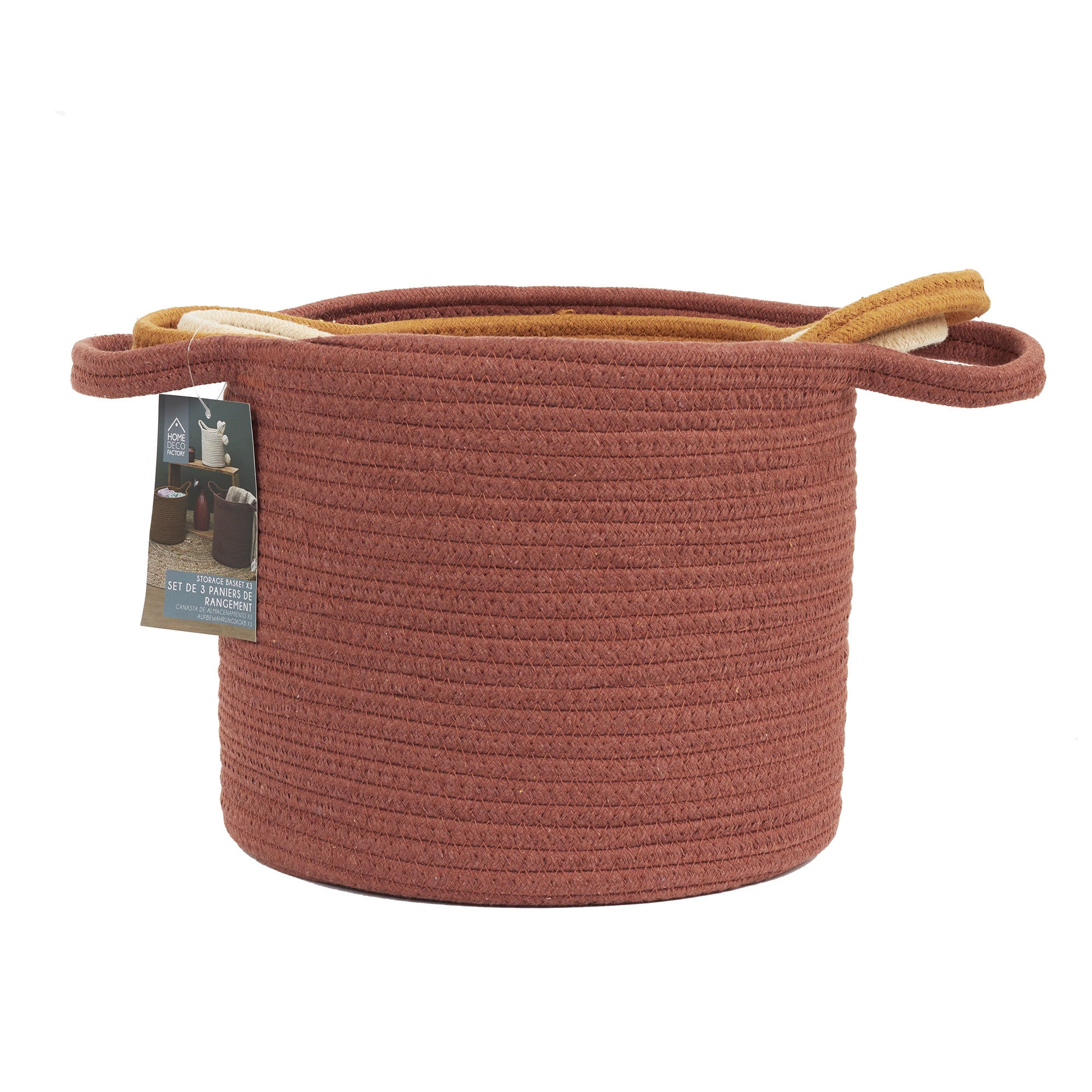 PANIER COTON TERRACOTTA OCRE IVOIRE X3