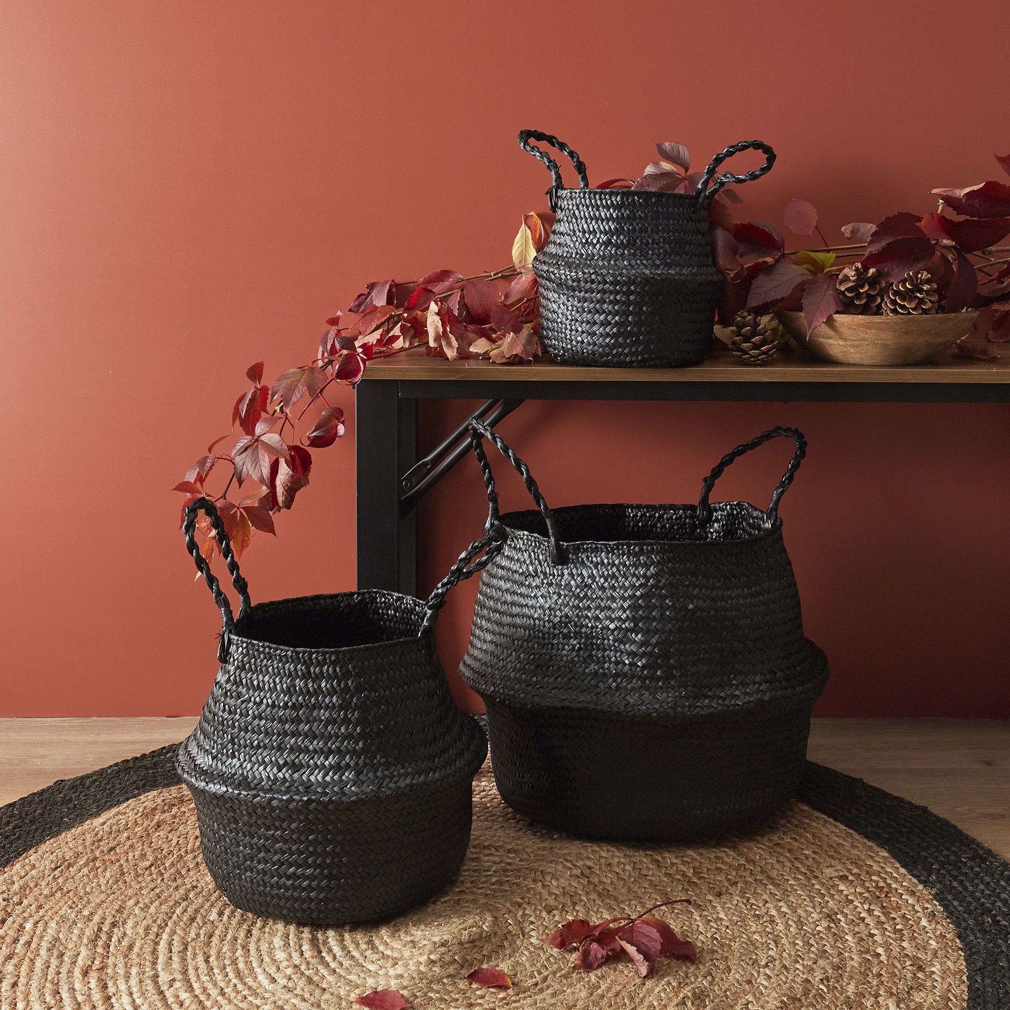 PANIER ARRONDI JONC DE MER NOIR X3