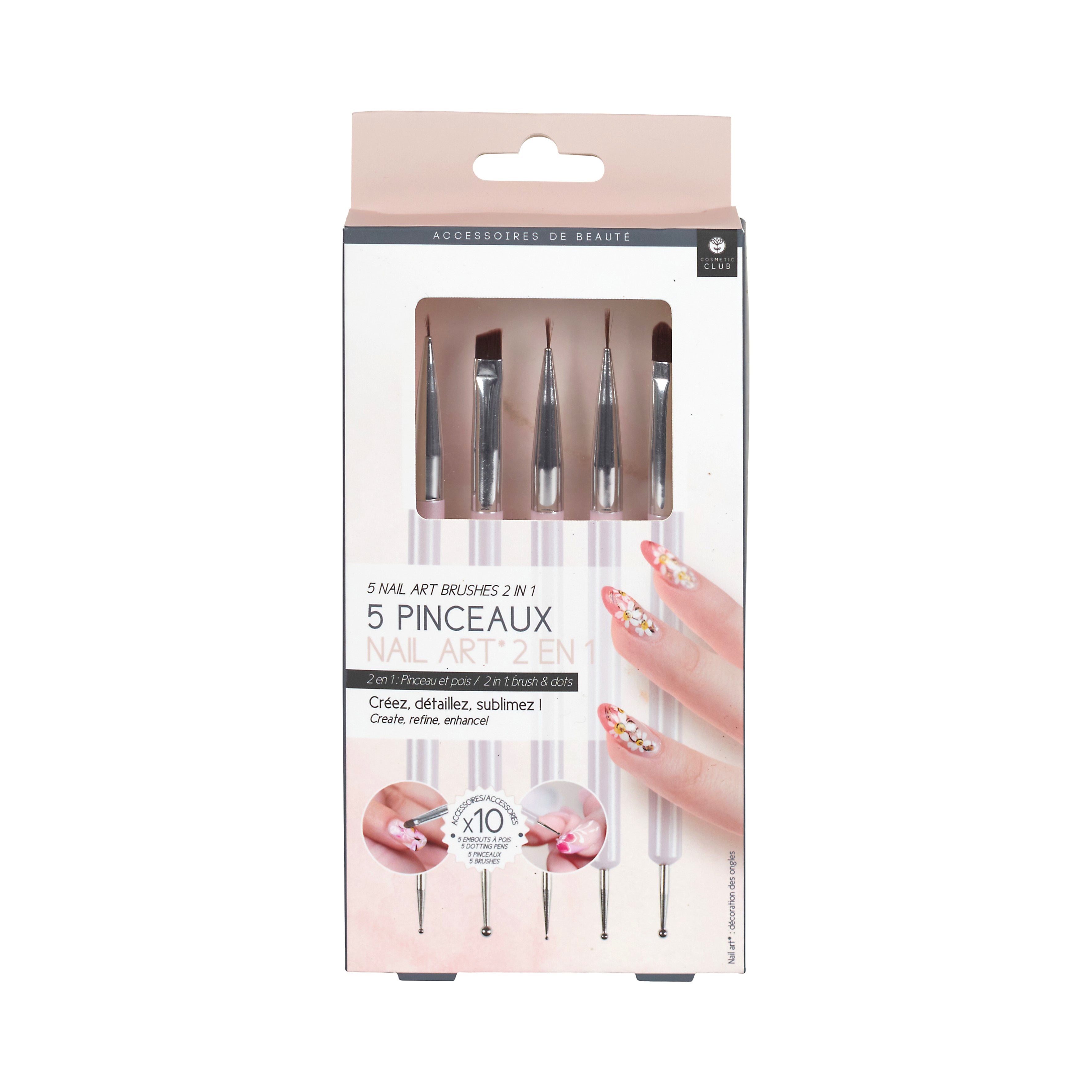 PINCEAUX NAIL ART 2 EN 1 X5