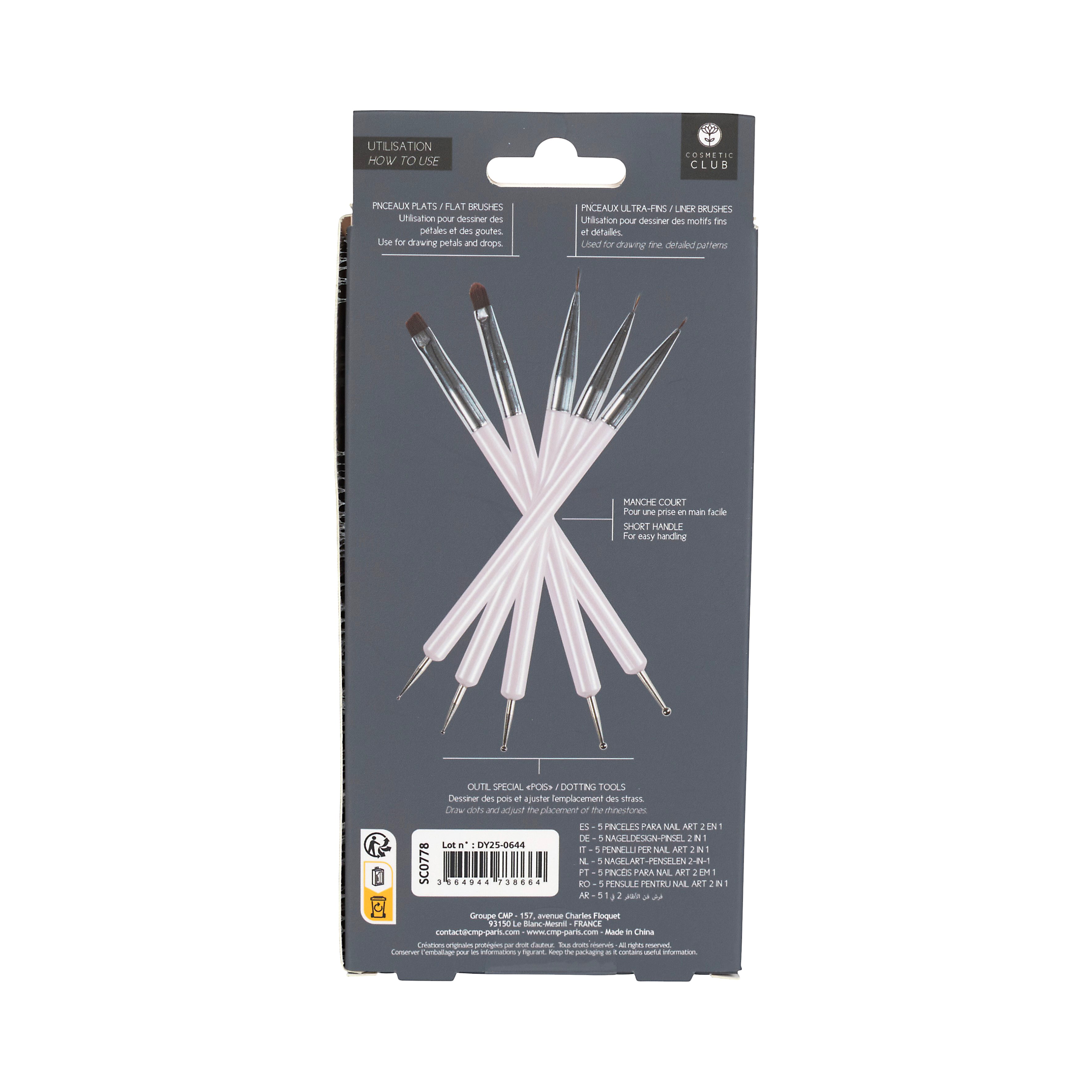 PINCEAUX NAIL ART 2 EN 1 X5