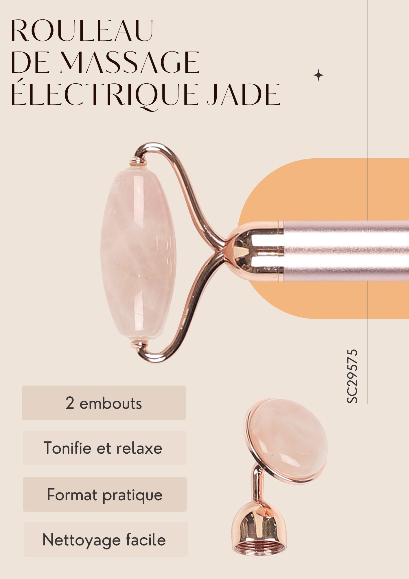 ROULEAU DE MASSAGE JADE ELECTRIQUE ROSE