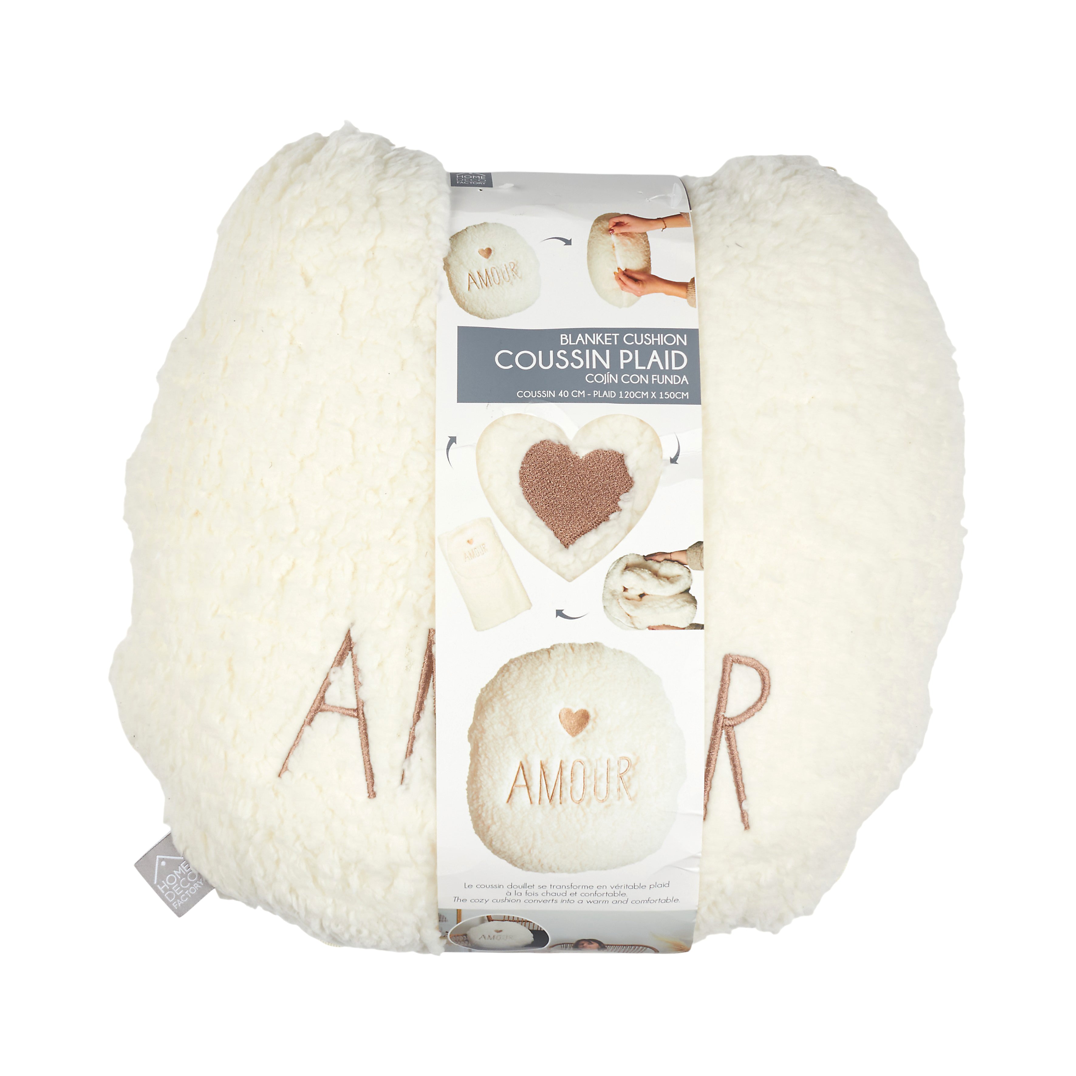 COUSSIN ET PLAID SHERPA CREME 120X150CM