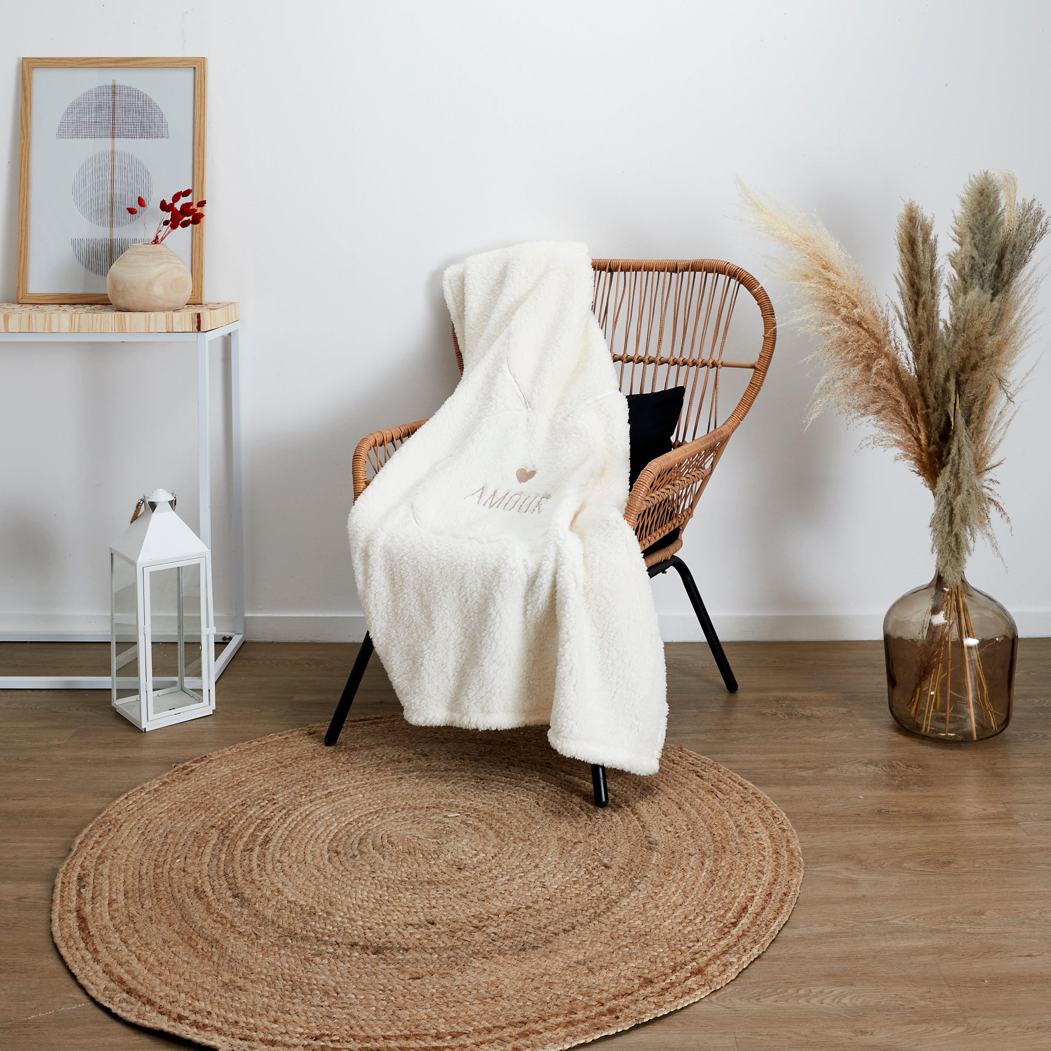 COUSSIN ET PLAID SHERPA CREME 120X150CM