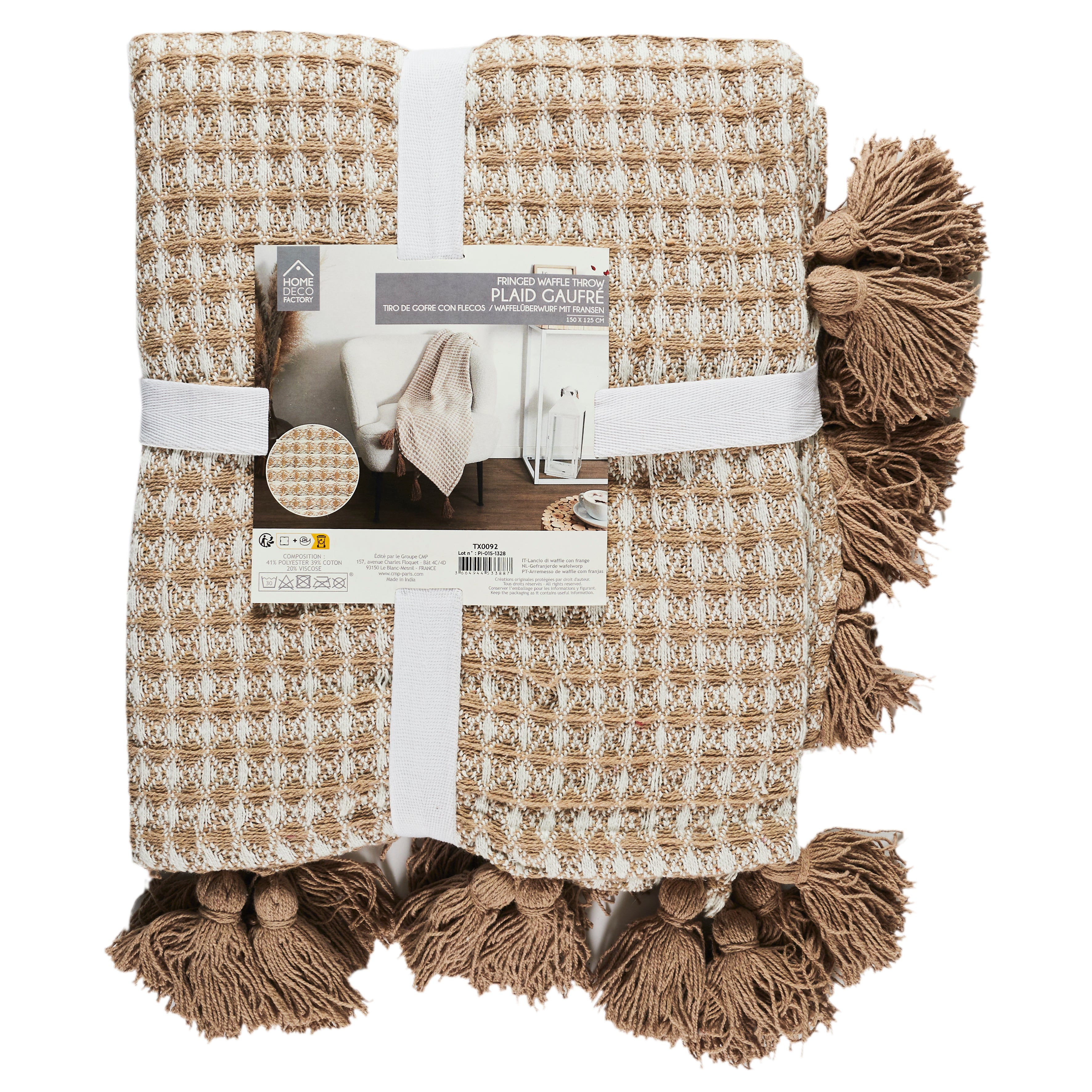PLAID NID D ABEILLE BEIGE ET TAUPE 125X150CM