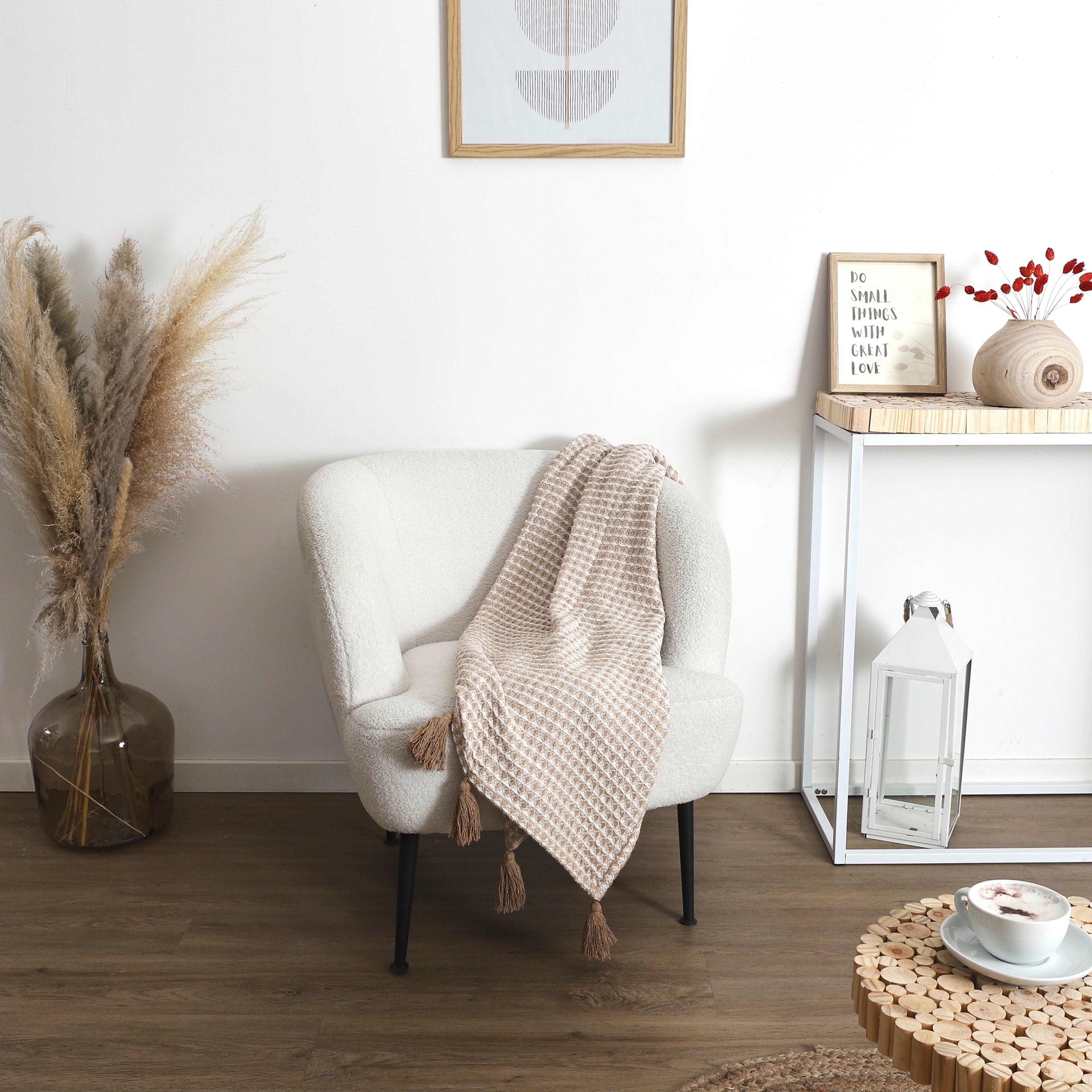 PLAID NID D ABEILLE BEIGE ET TAUPE 125X150CM