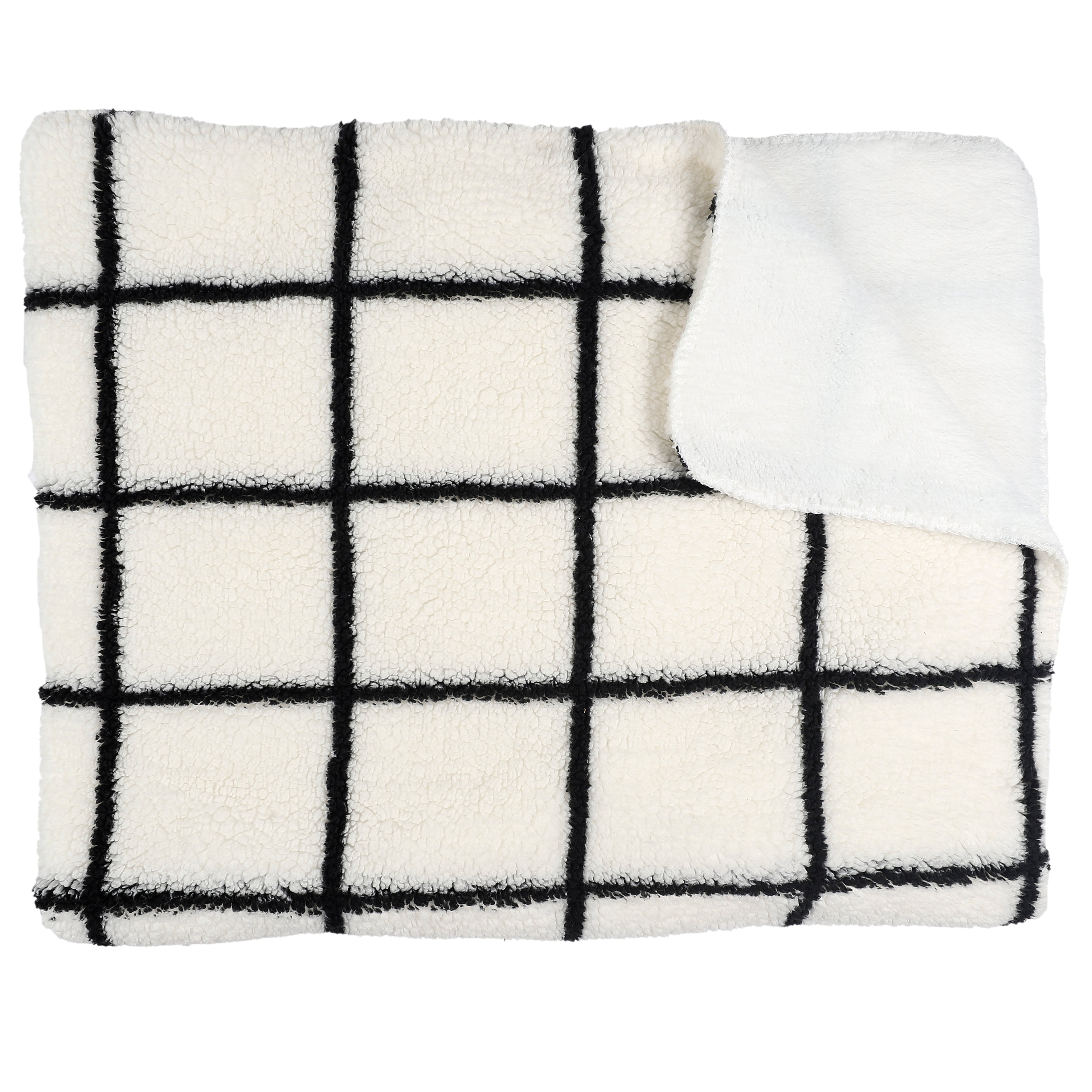 PLAID SHERPA BLANC CARREAUX NOIR 130X160CM