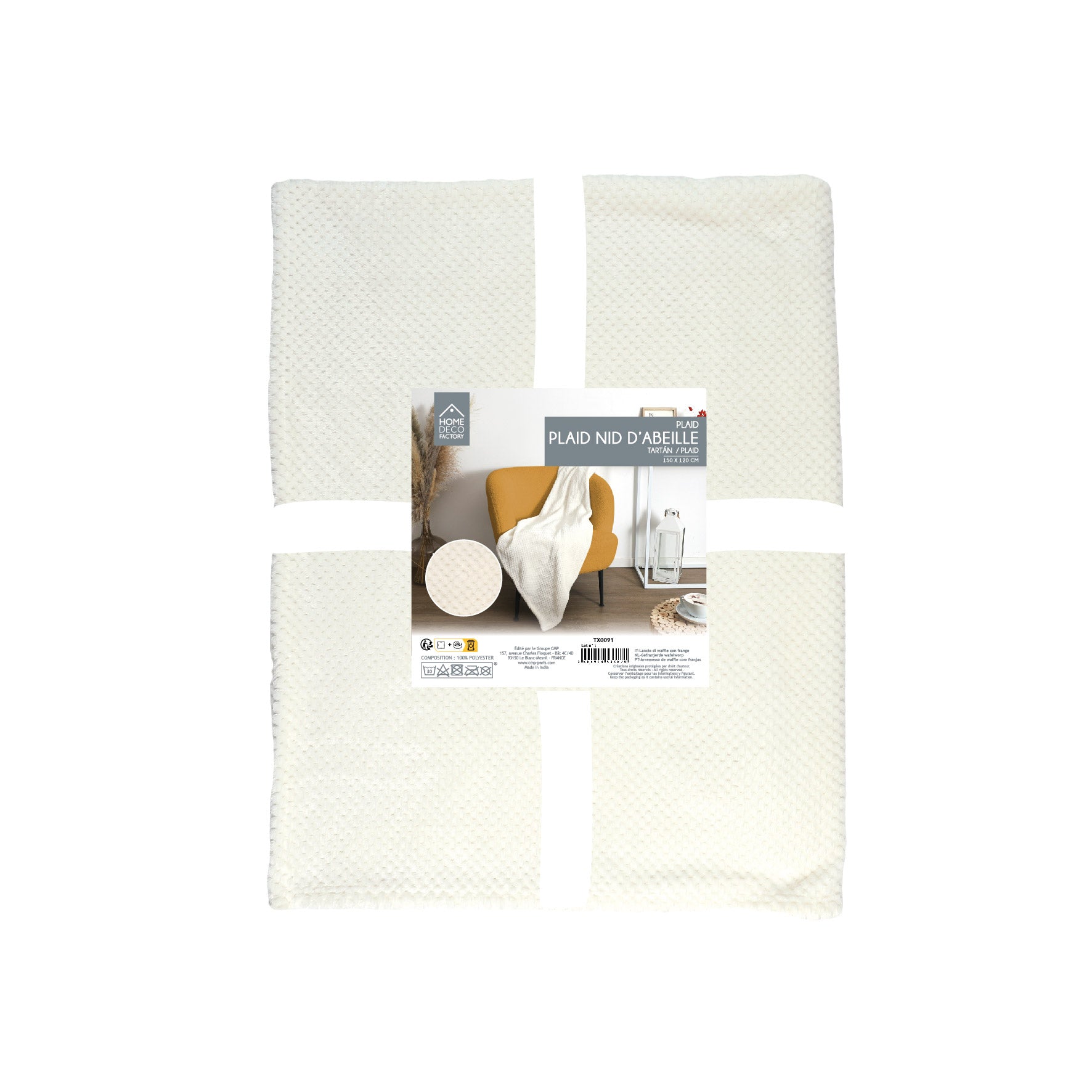 PLAID NID D ABEILLE CREME 120X150CM