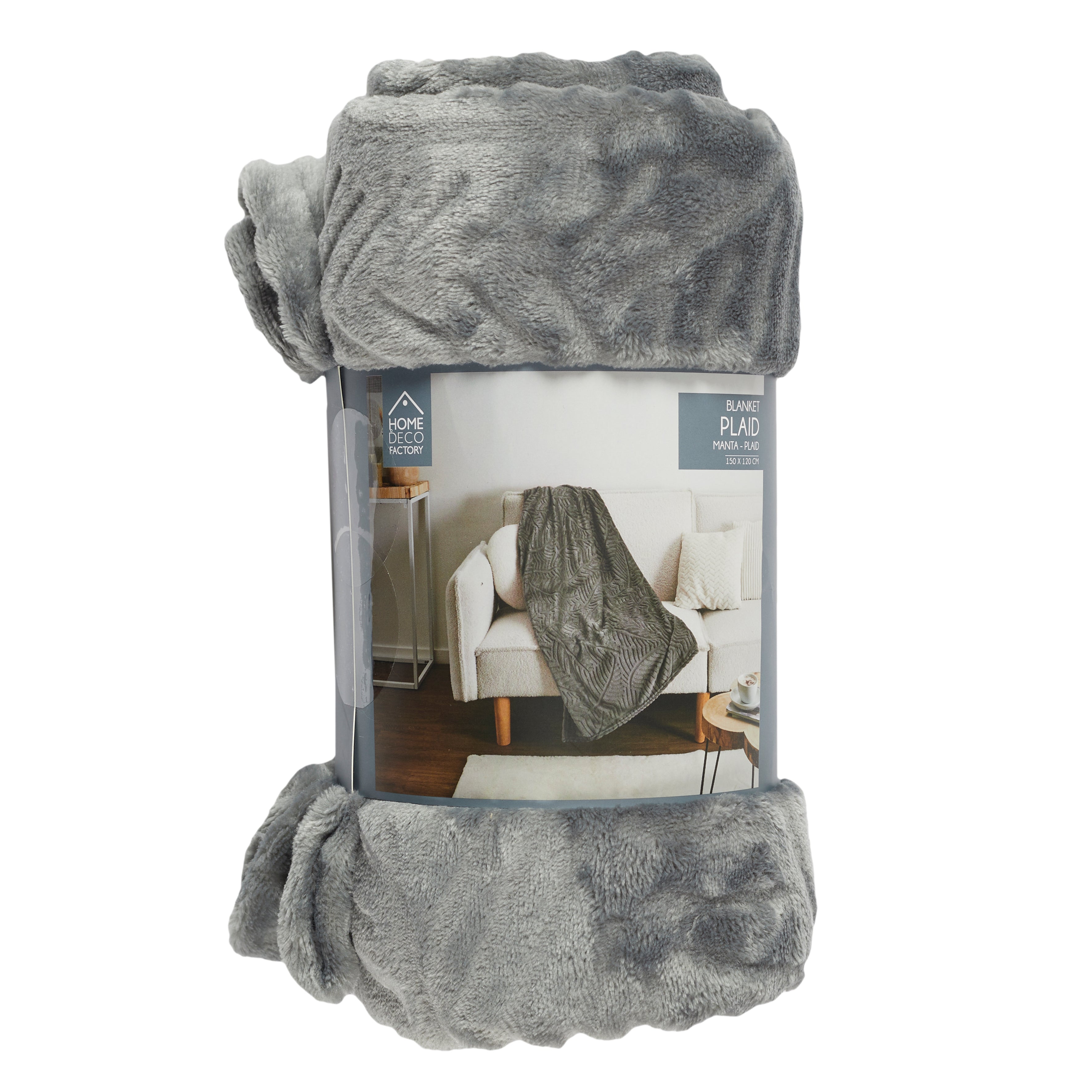 PLAID FLANELLE EMBOSSE GRIS FONCE 120X150CM