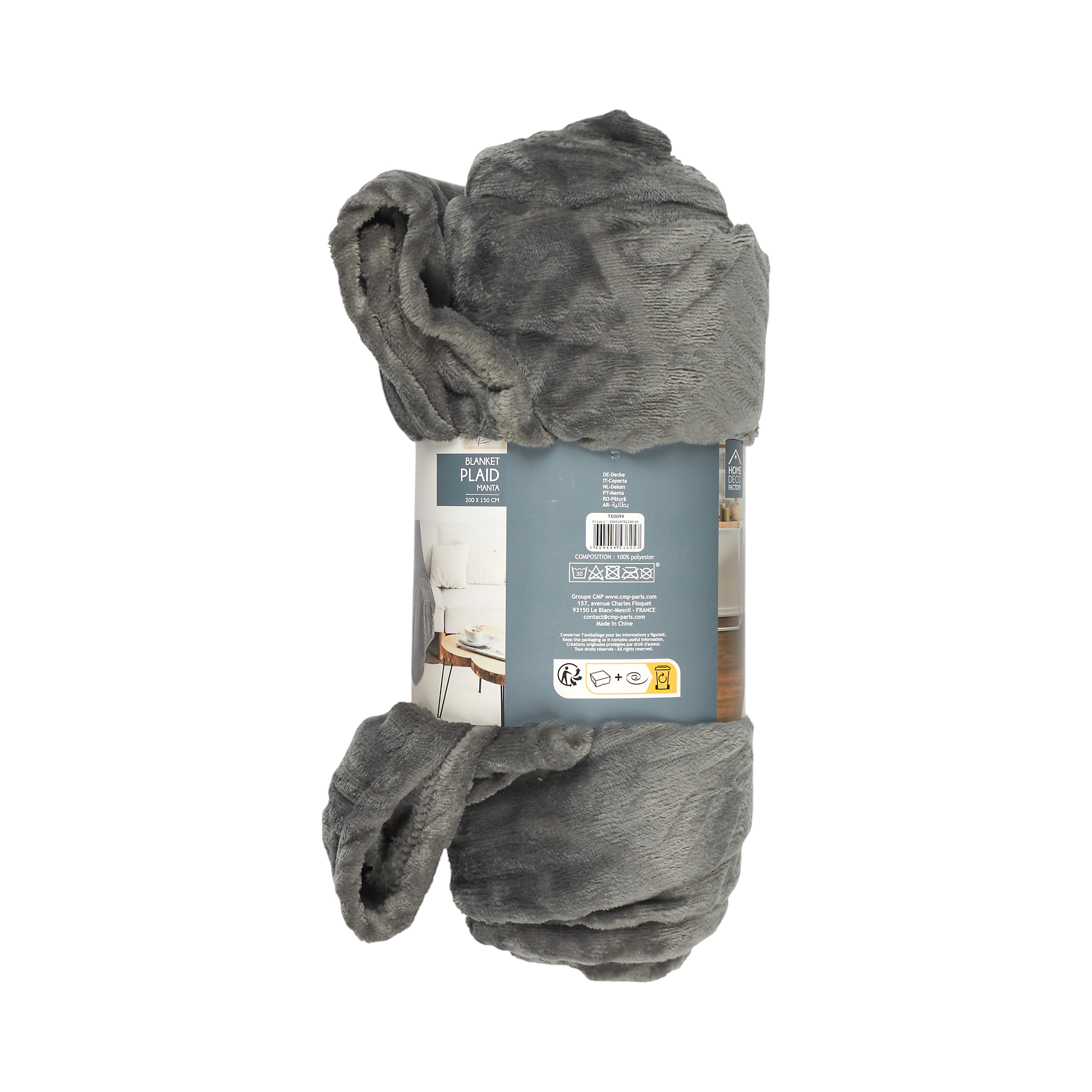 PLAID FLANELLE EMBOSSE GRIS FONCE 150X200CM