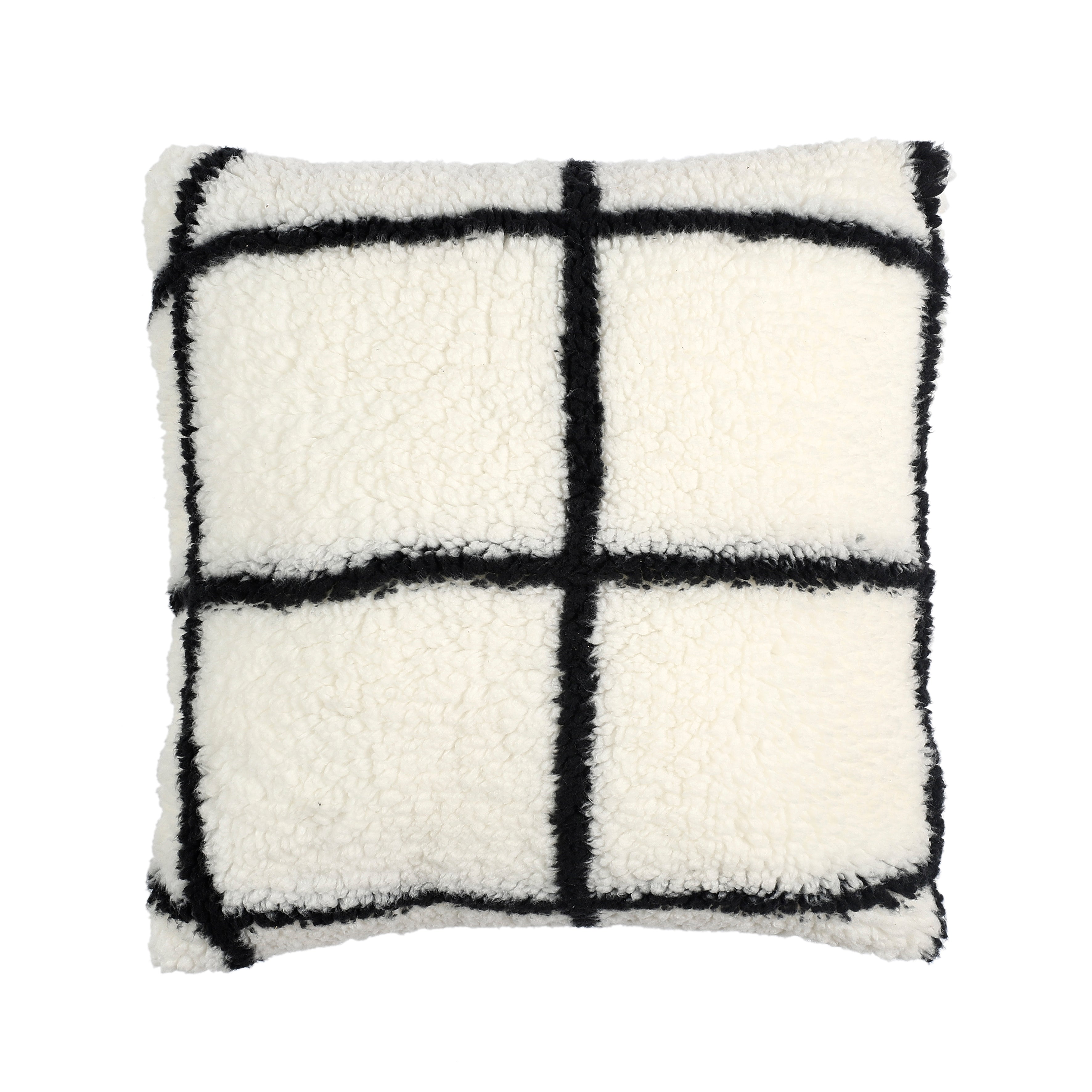 COUSSIN SHERPA BLANC CARREAUX NOIR 40X40CM