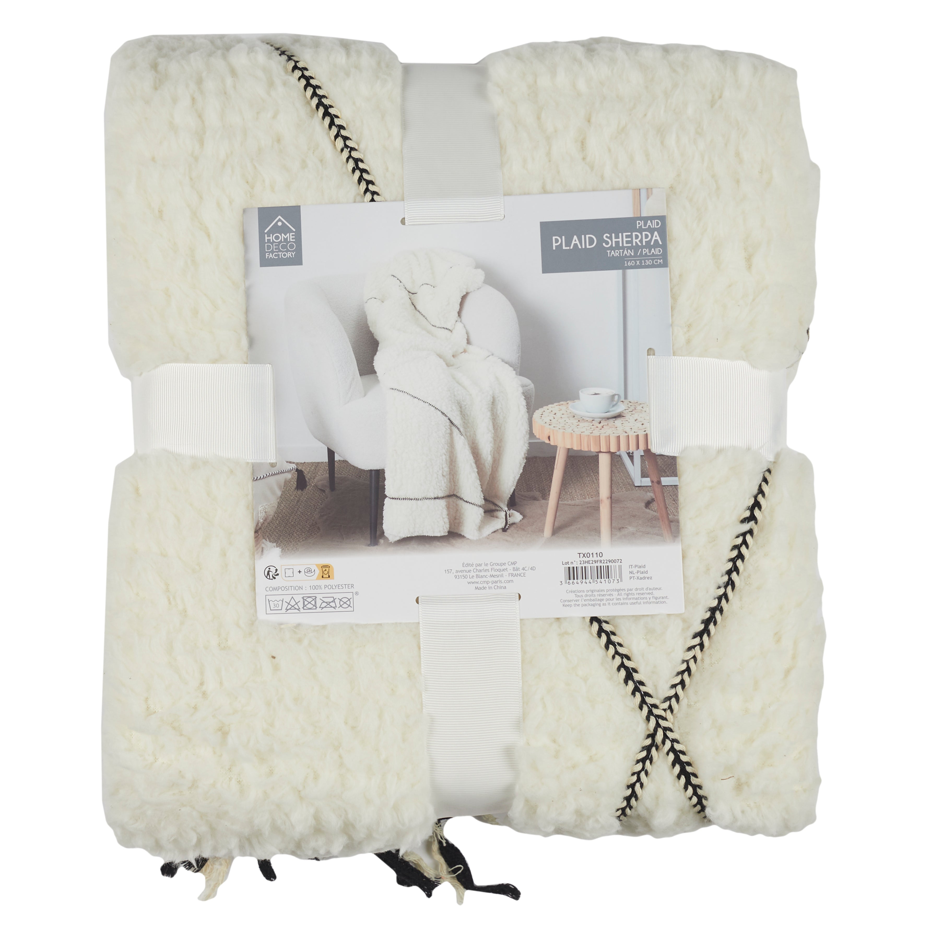 PLAID SHERPA BLANC MOTIF TRESSE 130X160CM