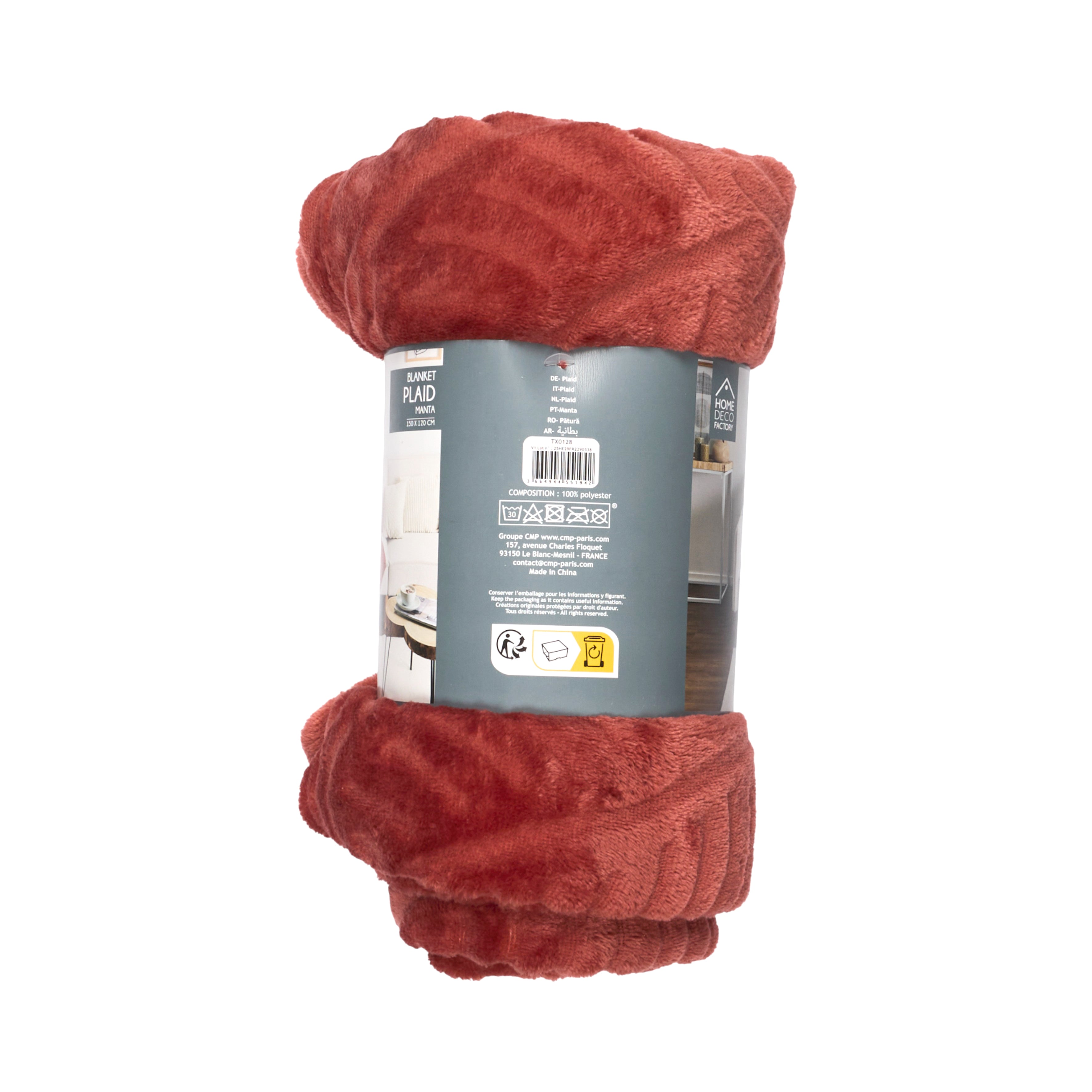PLAID FLANELLE EMBOSSE TERRACOTTA 120X150CM