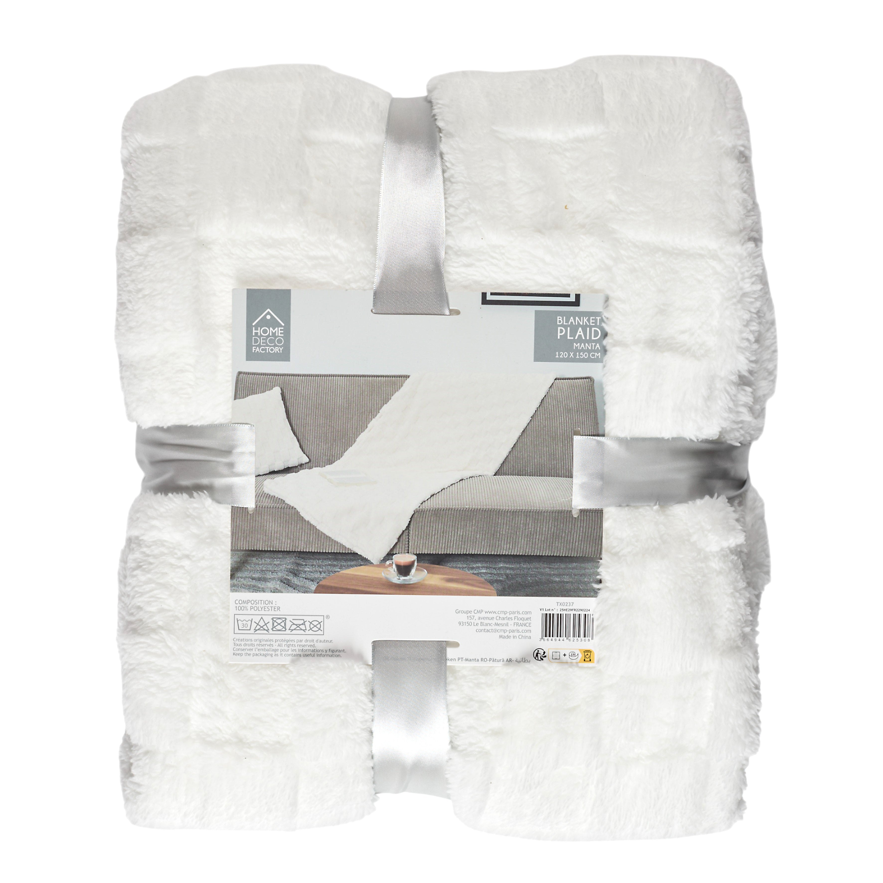 PLAID FLANELLE DAMIER BLANC ET BEIGE 120X150CM