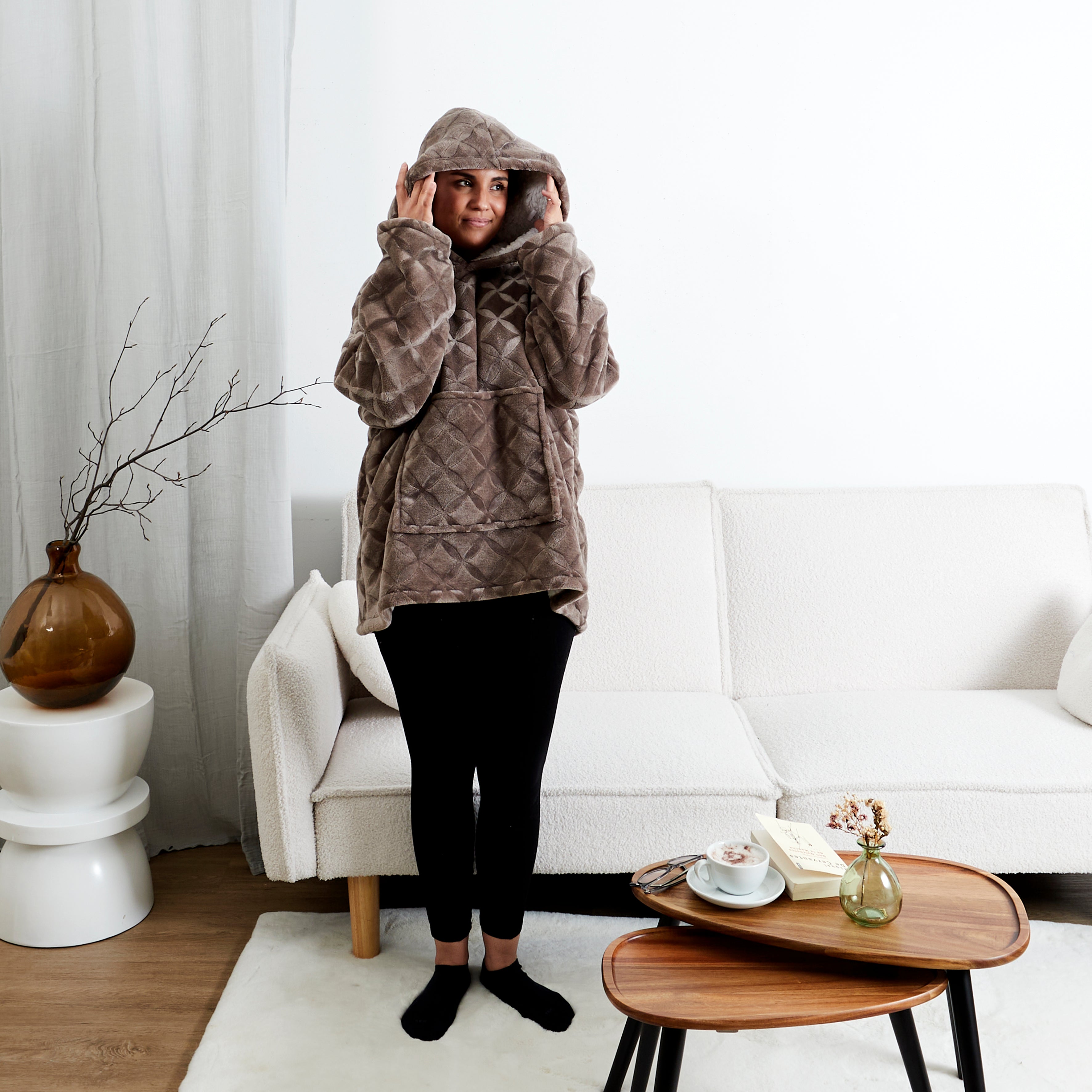 SWEAT PLAID EMBOSSE INT SHERPA BRUN