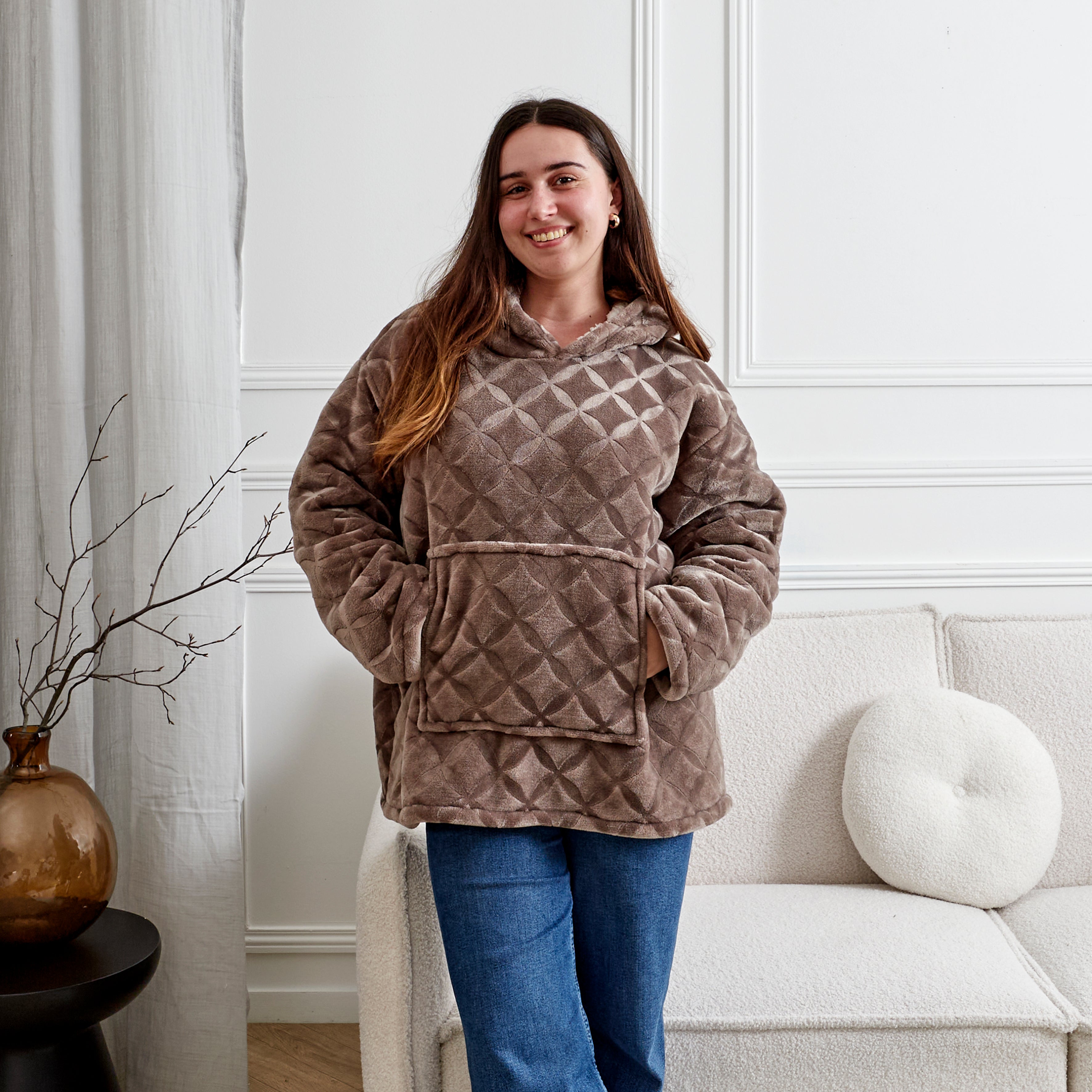 SWEAT PLAID EMBOSSE INT SHERPA BRUN