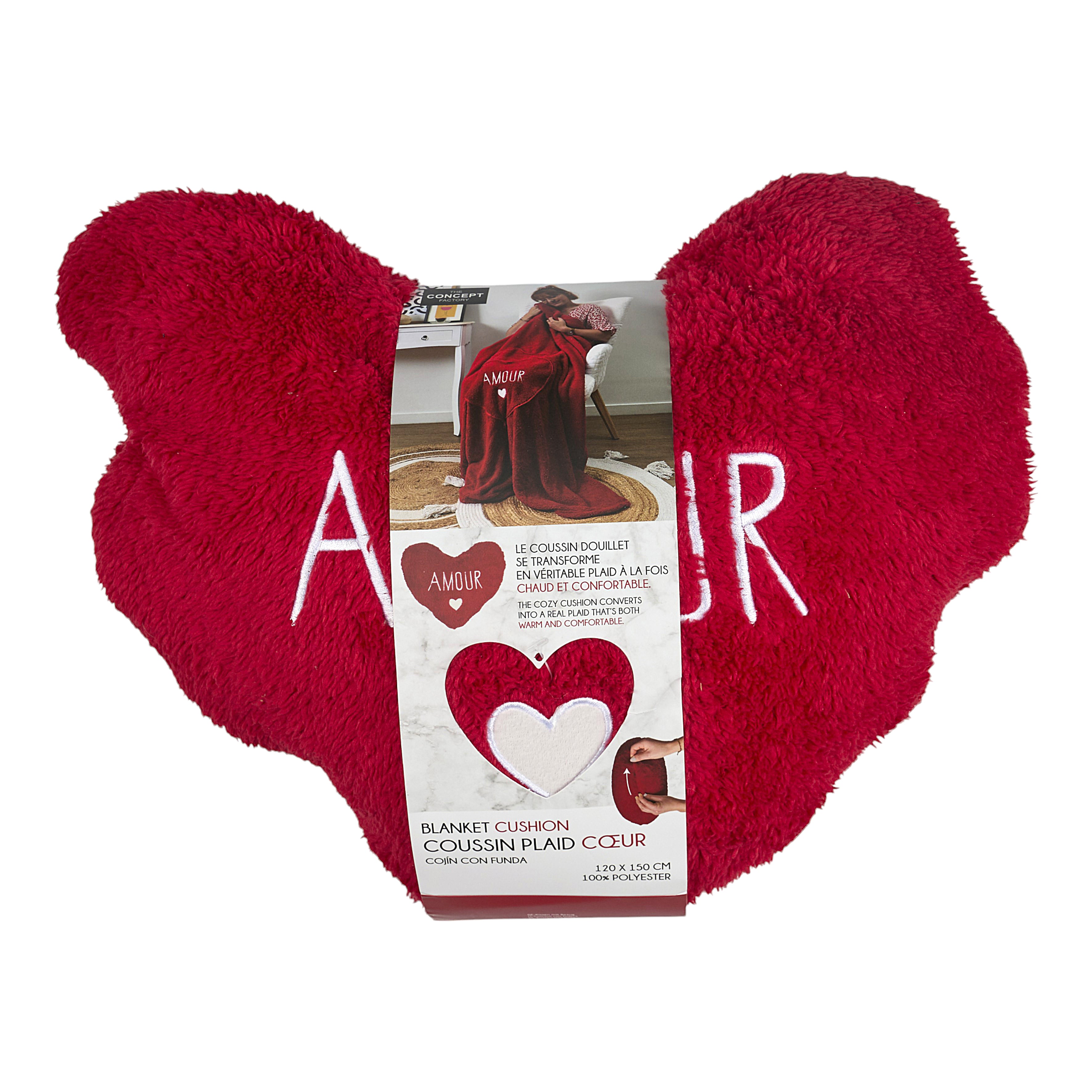 COUSSIN ET PLAID SHERPA COEUR 120X150CM