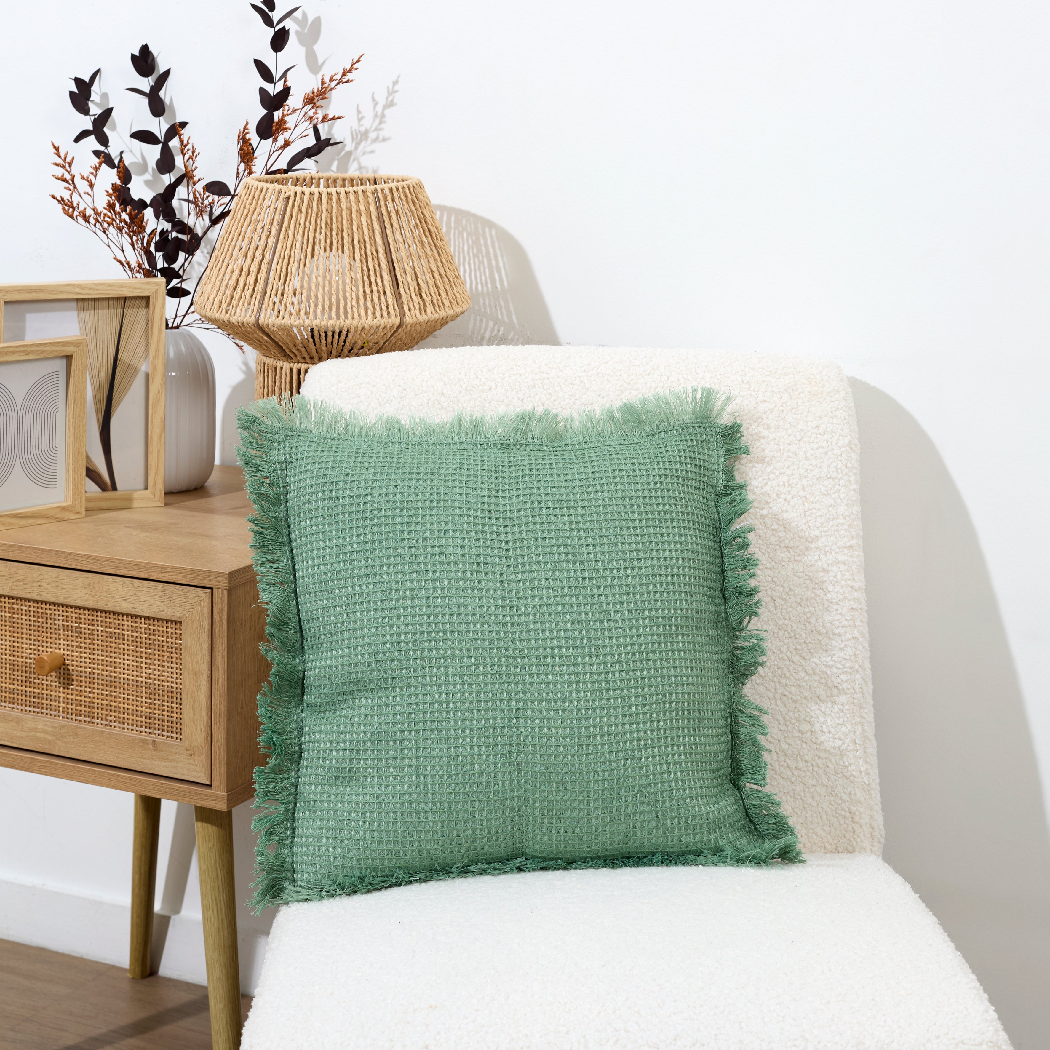 COUSSIN GAUFRE VERT SAUGE 40X40CM