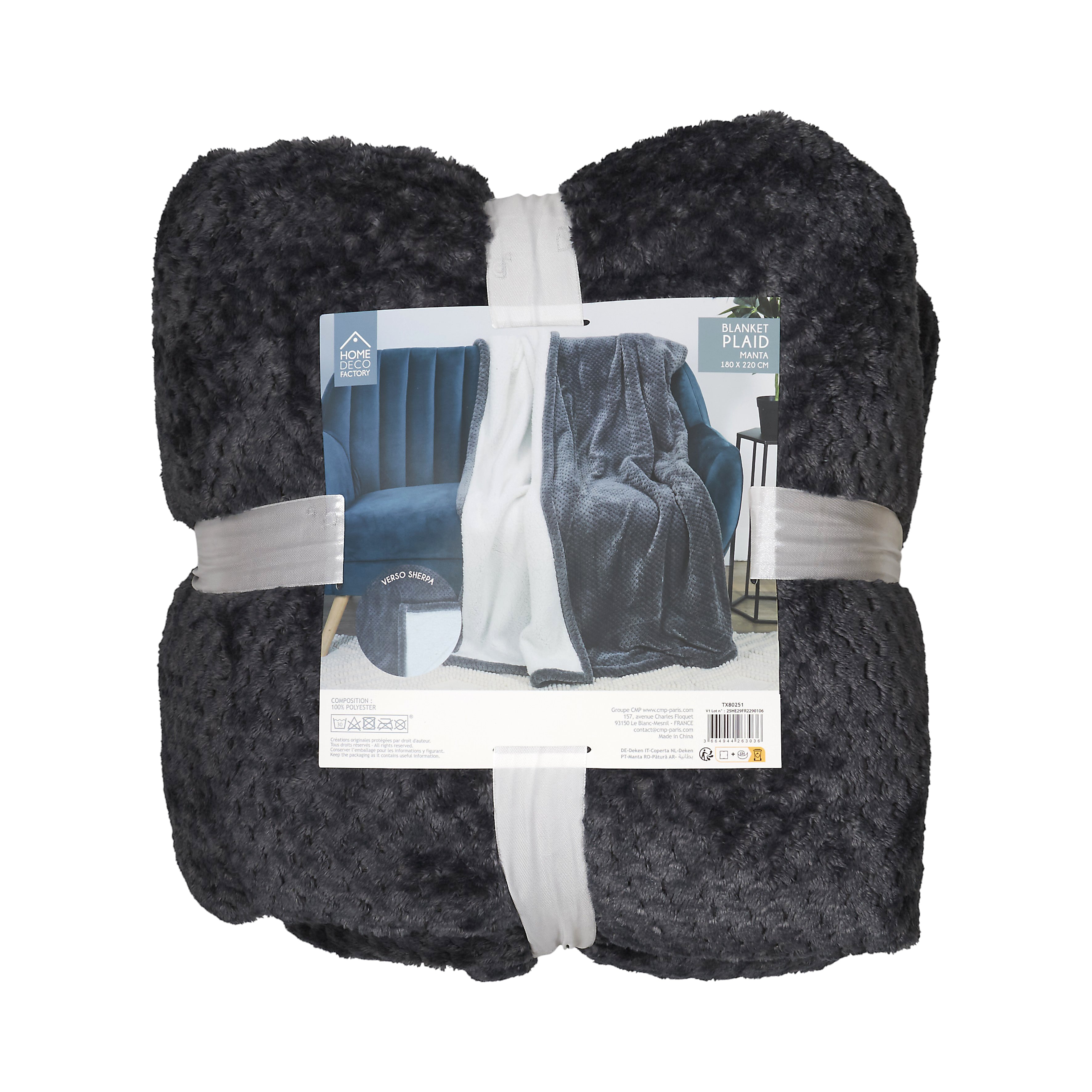 PLAID NID ABEILLE GRIS SHERPA XXL 180X220CM