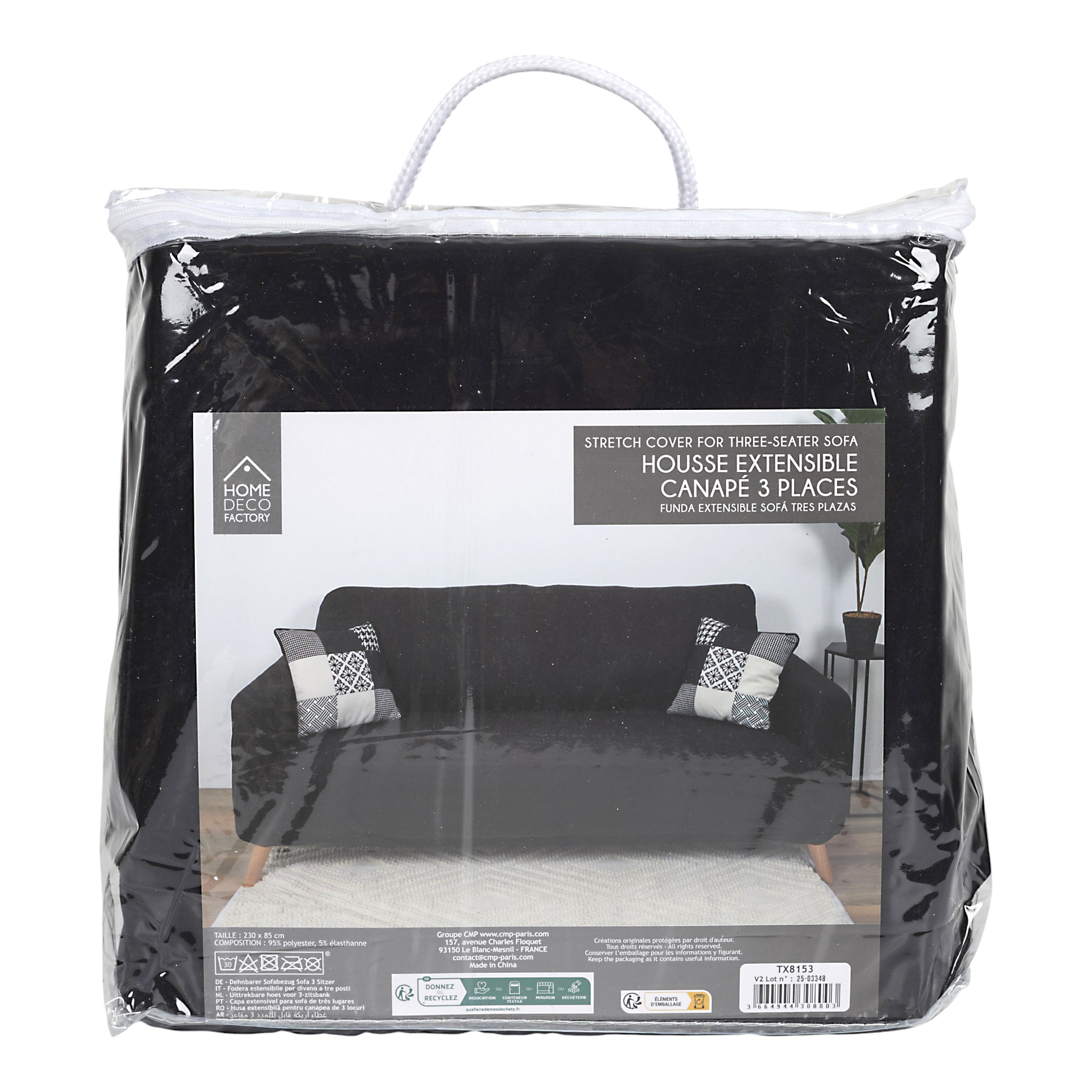HOUSSE EXTENSIBLE CANAPE TROIS PLACES NOIR
