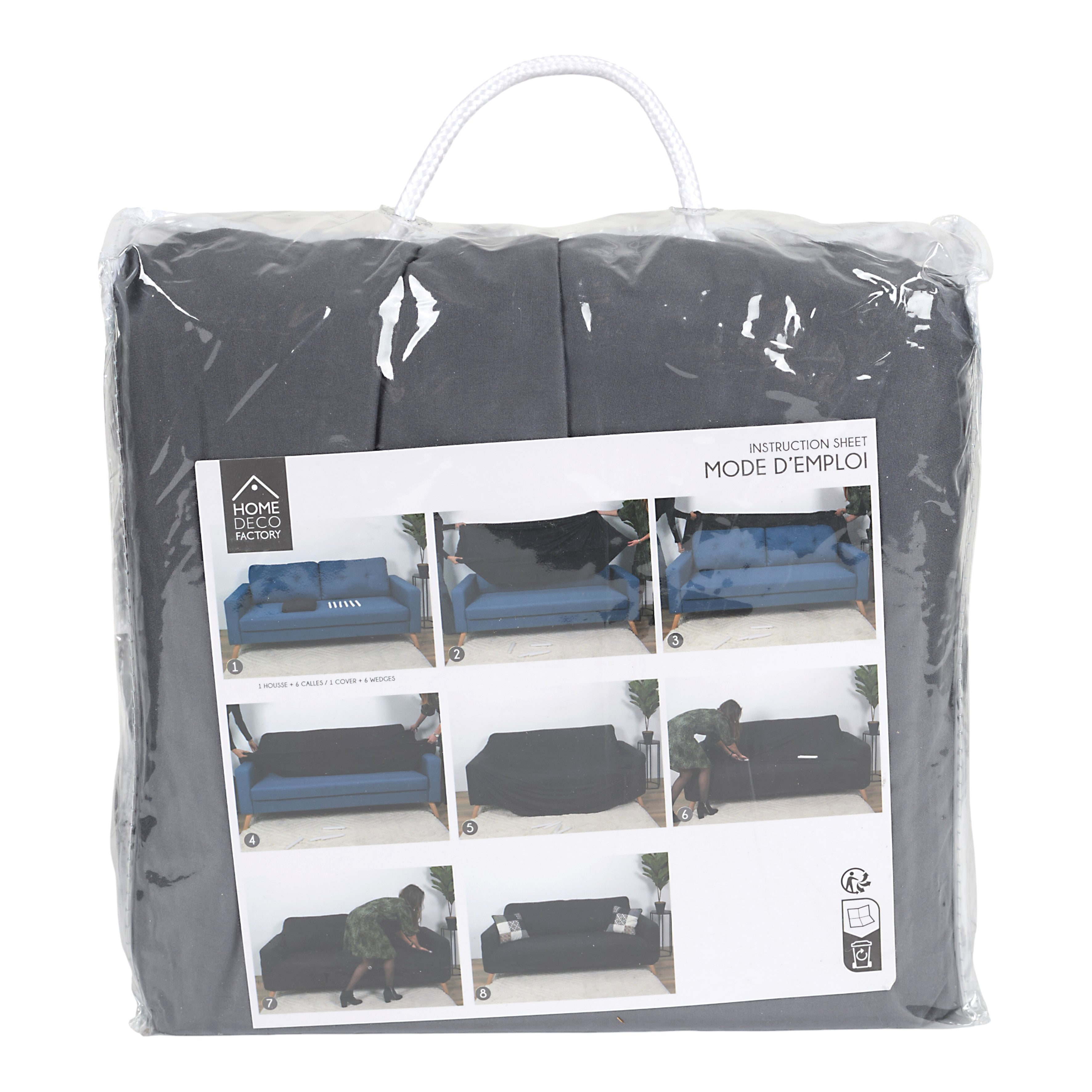 HOUSSE EXTENSIBLE CANAPE TROIS PLACES GRIS