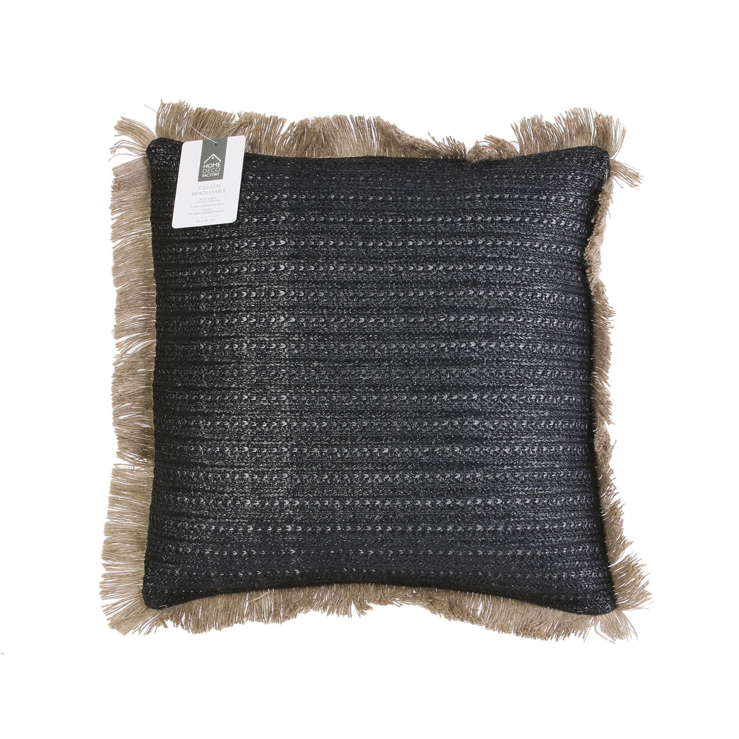 COUSSIN RAPHIA NOIR DEHOUSSABLE 40X40CM