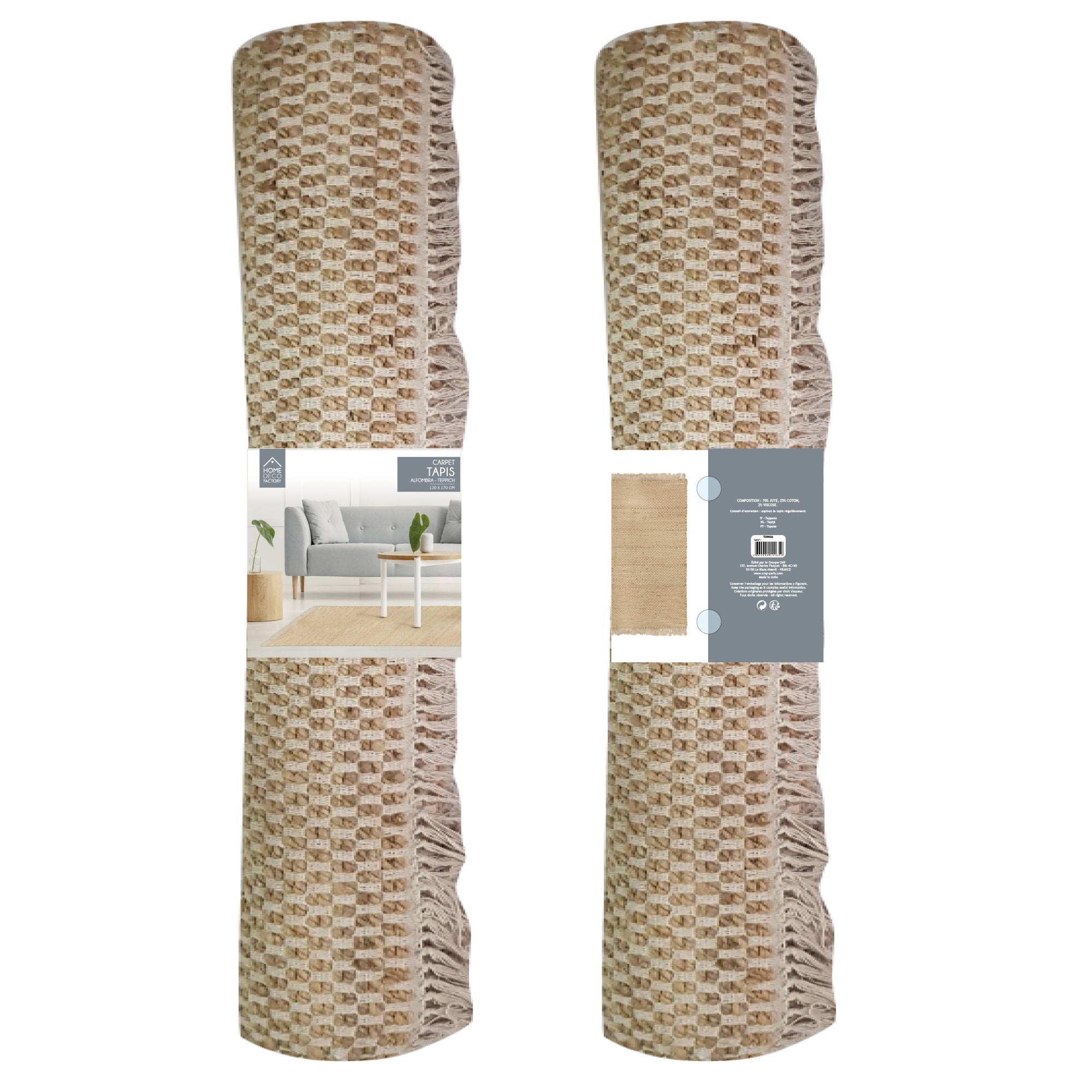 TAPIS JUTE AVEC FRANGES 120X170CM