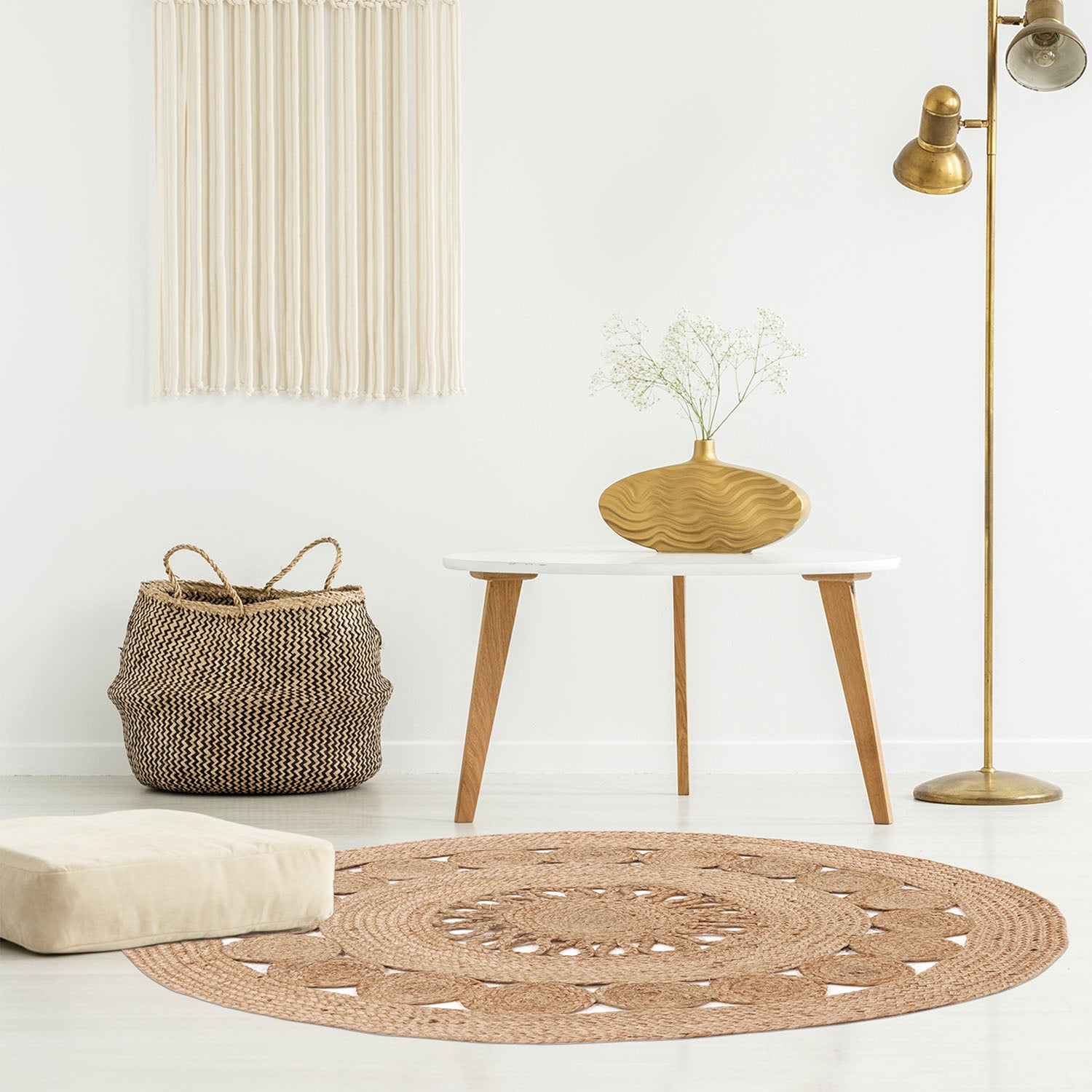 TAPIS ROND JUTE AJOURE 90CM