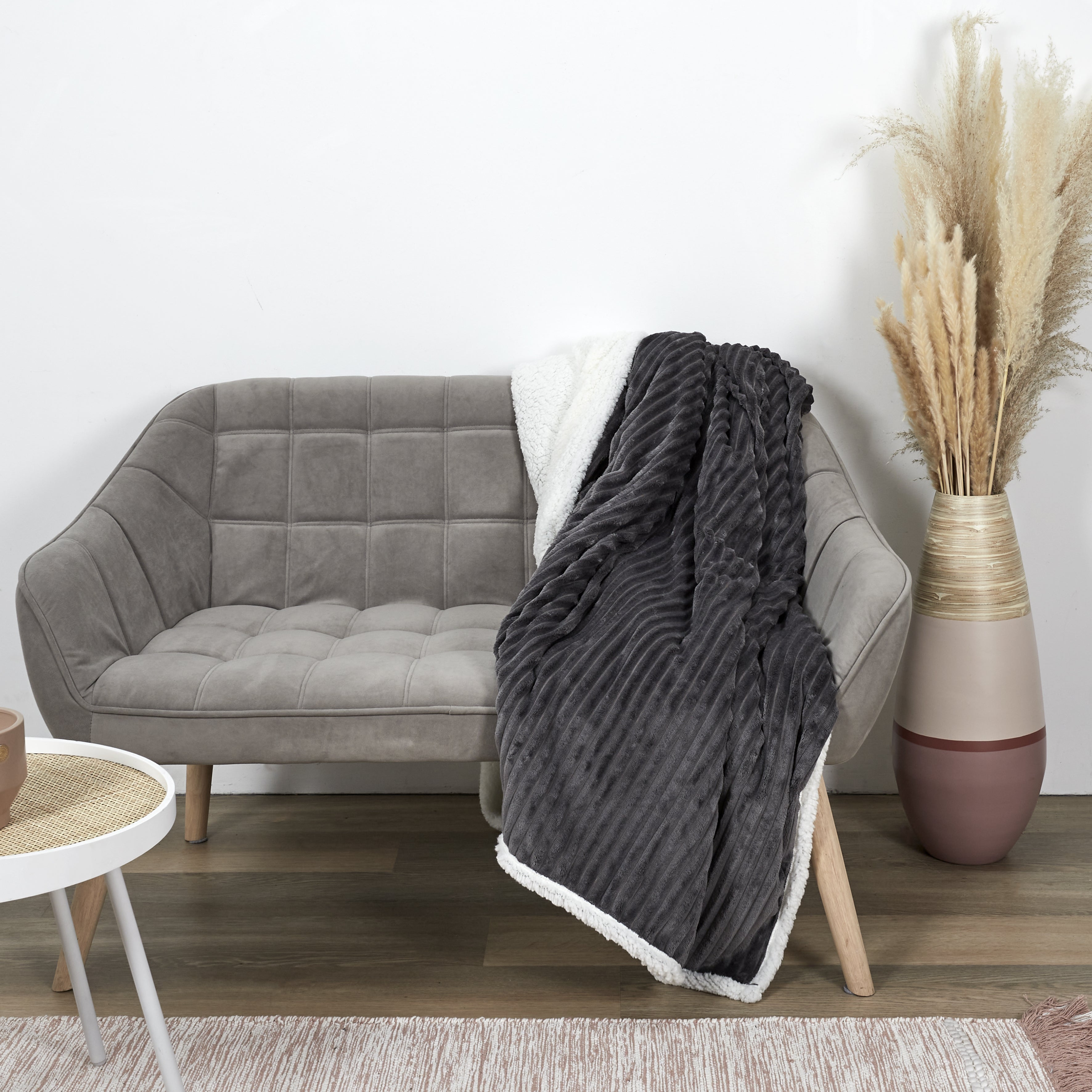 PLAID FLANELLE COTELE SHERPA GRIS 180X220CM