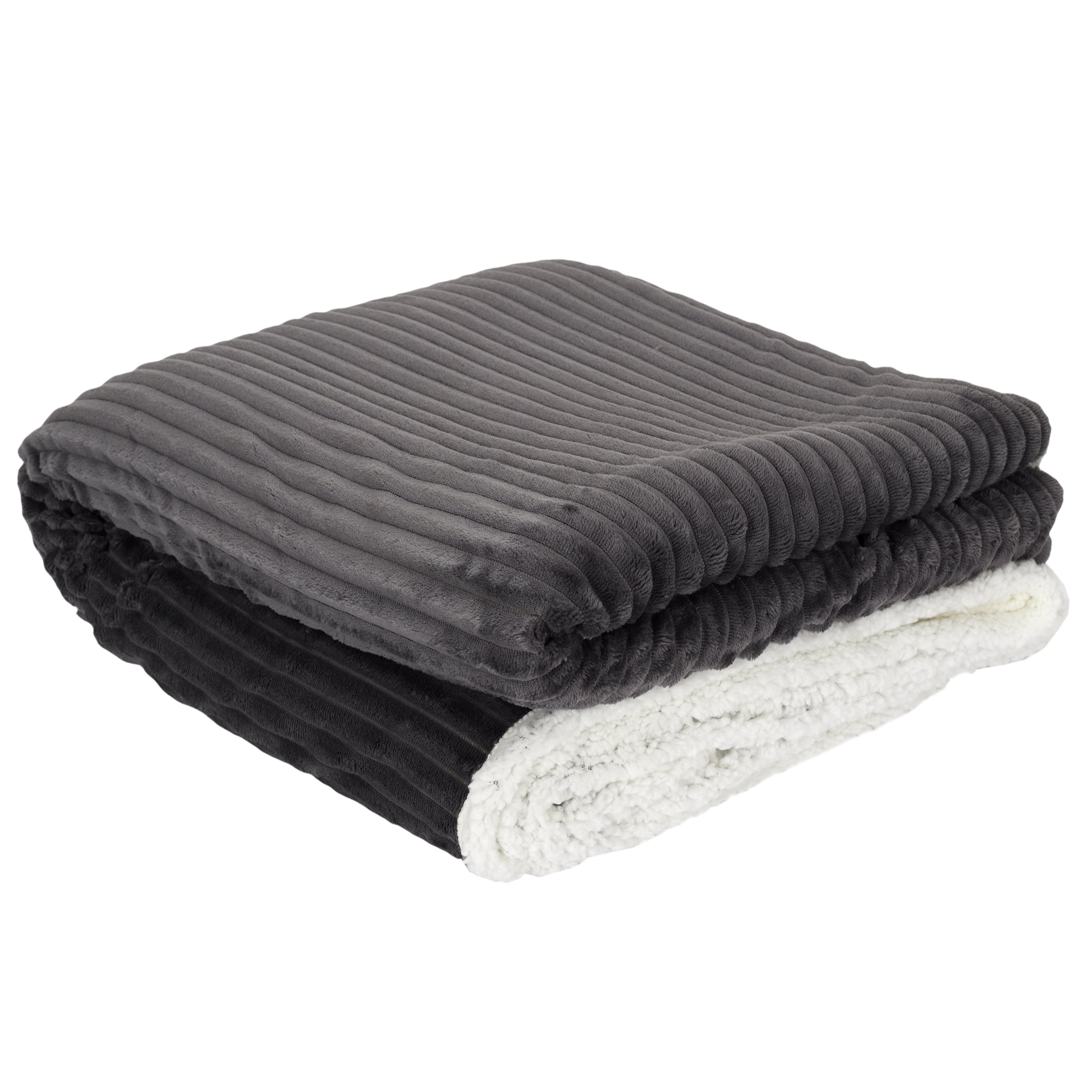 PLAID FLANELLE COTELE SHERPA GRIS 180X220CM