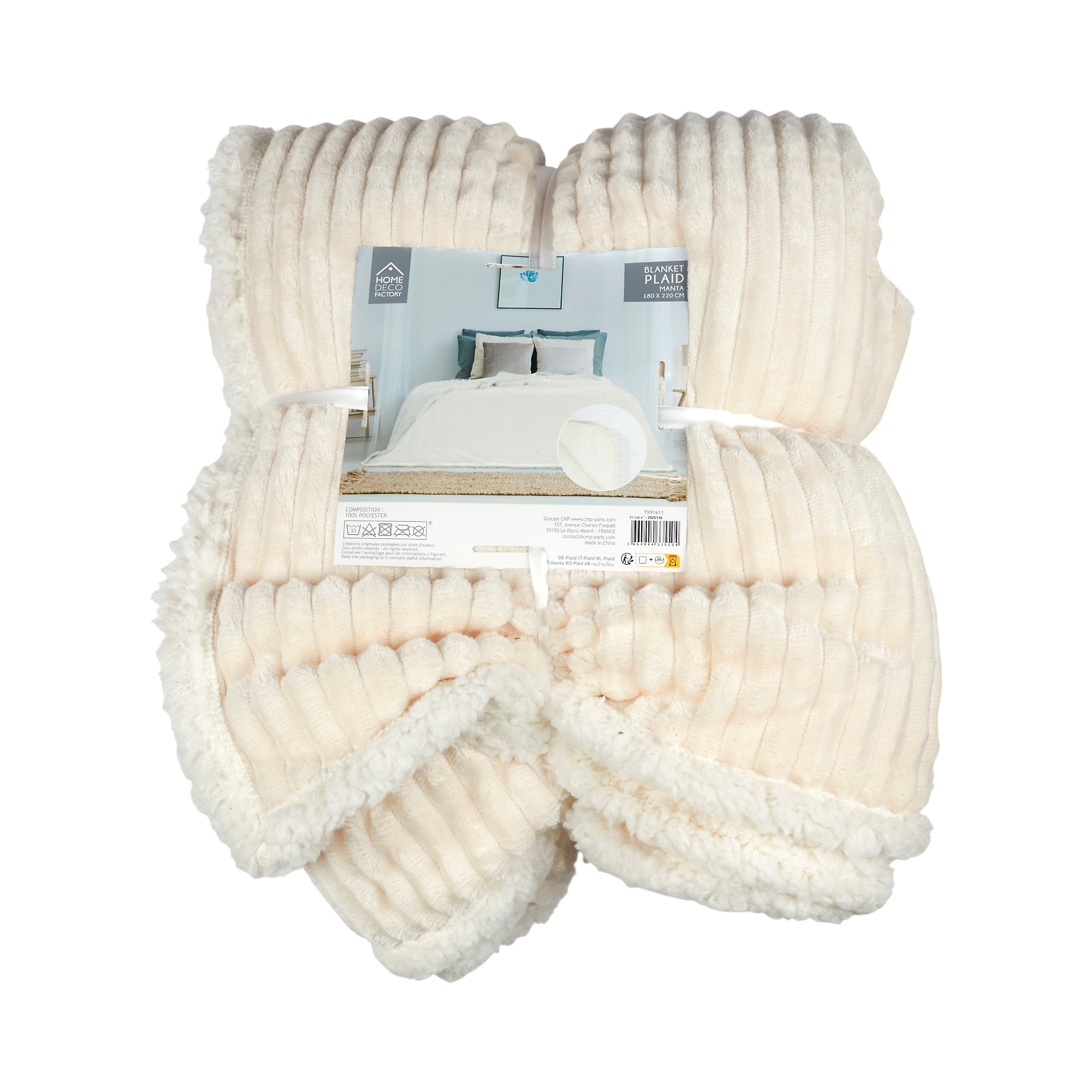 PLAID FLANELLE COTELE SHERPA ECRU 180X220CM