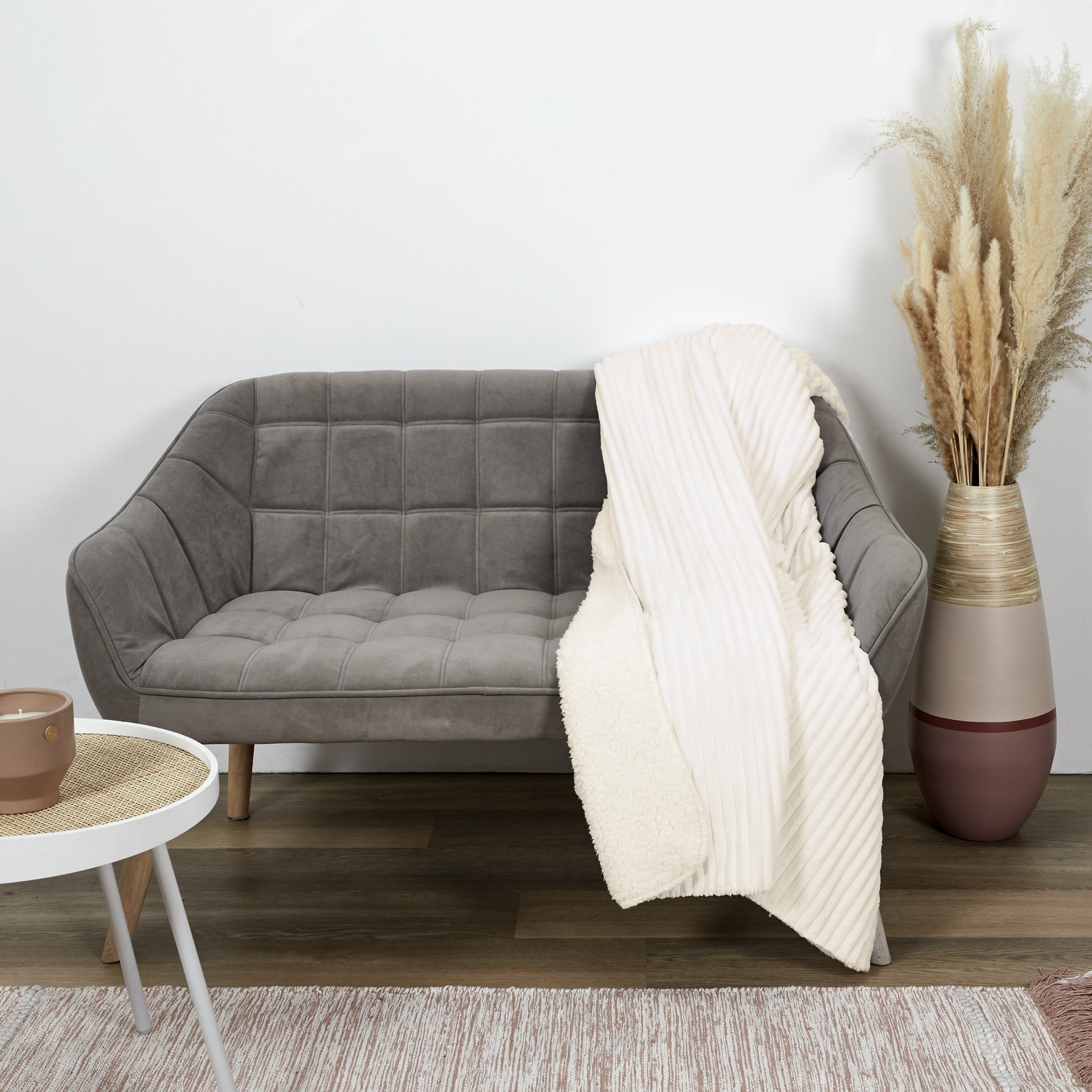 PLAID FLANELLE COTELE SHERPA ECRU 180X220CM