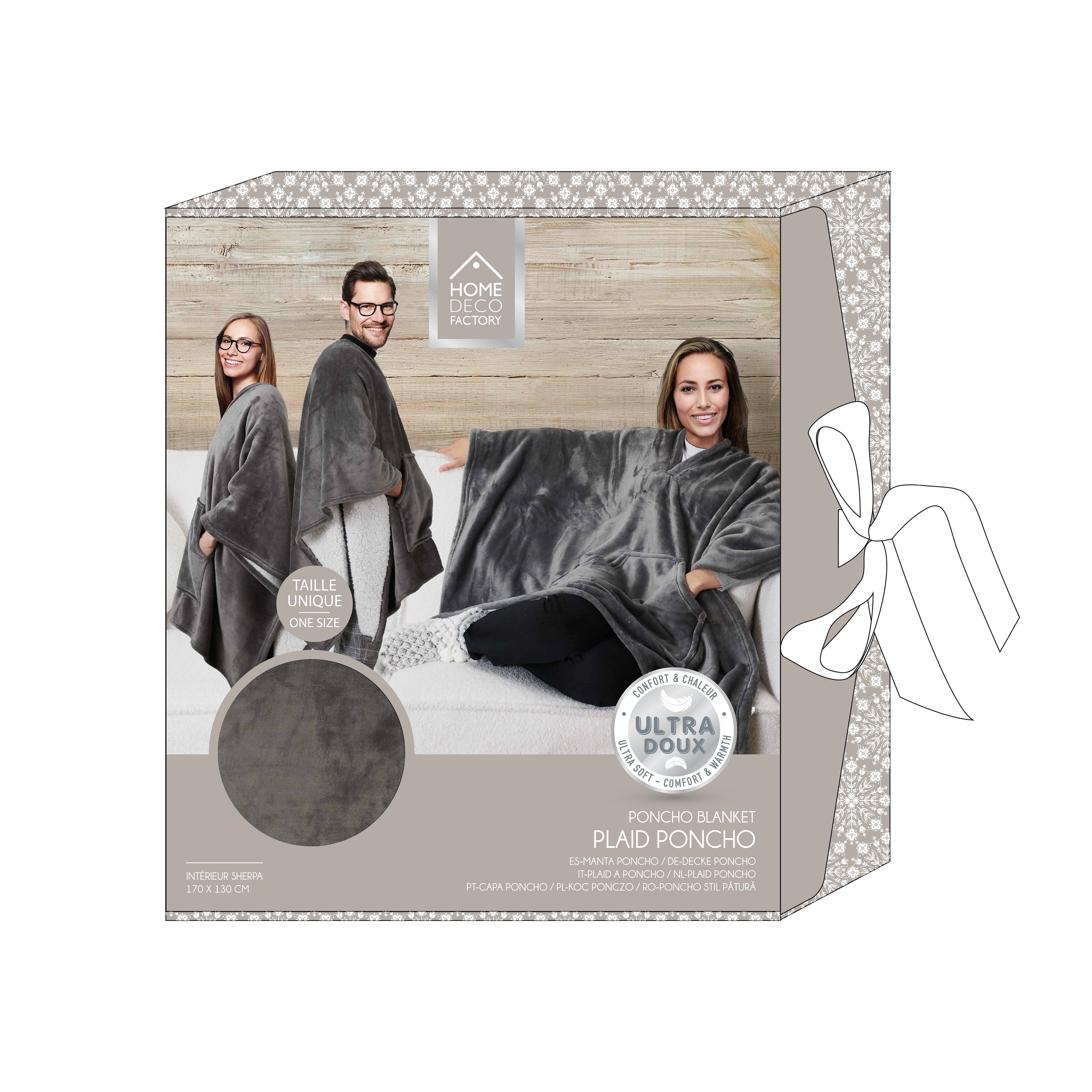 PLAID PONCHO GRIS