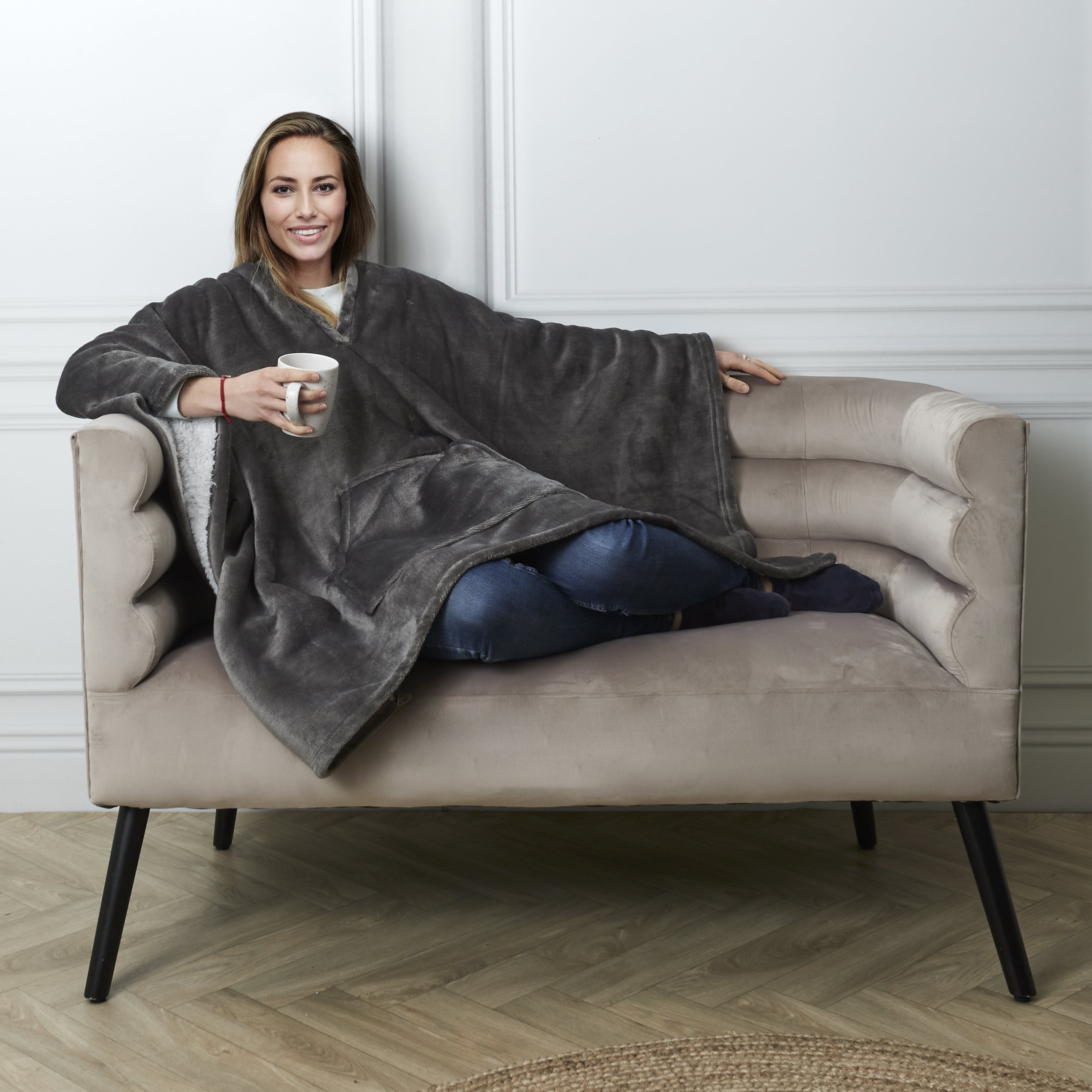 PLAID PONCHO GRIS