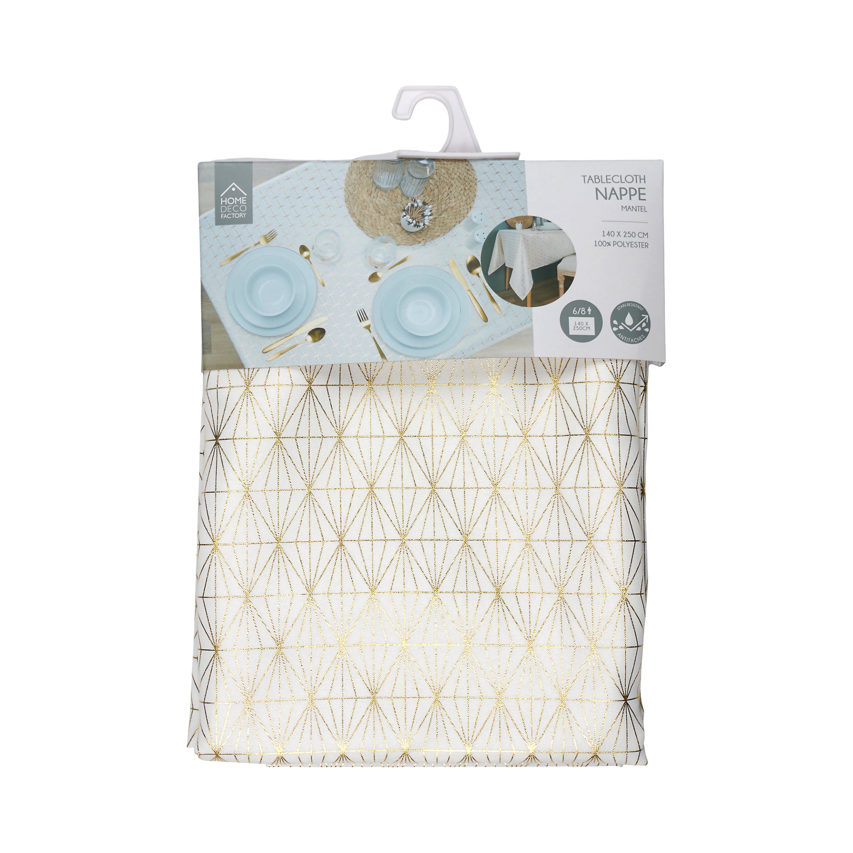 NAPPE MOTIF GEOMETRIQUE DORE 140X250CM