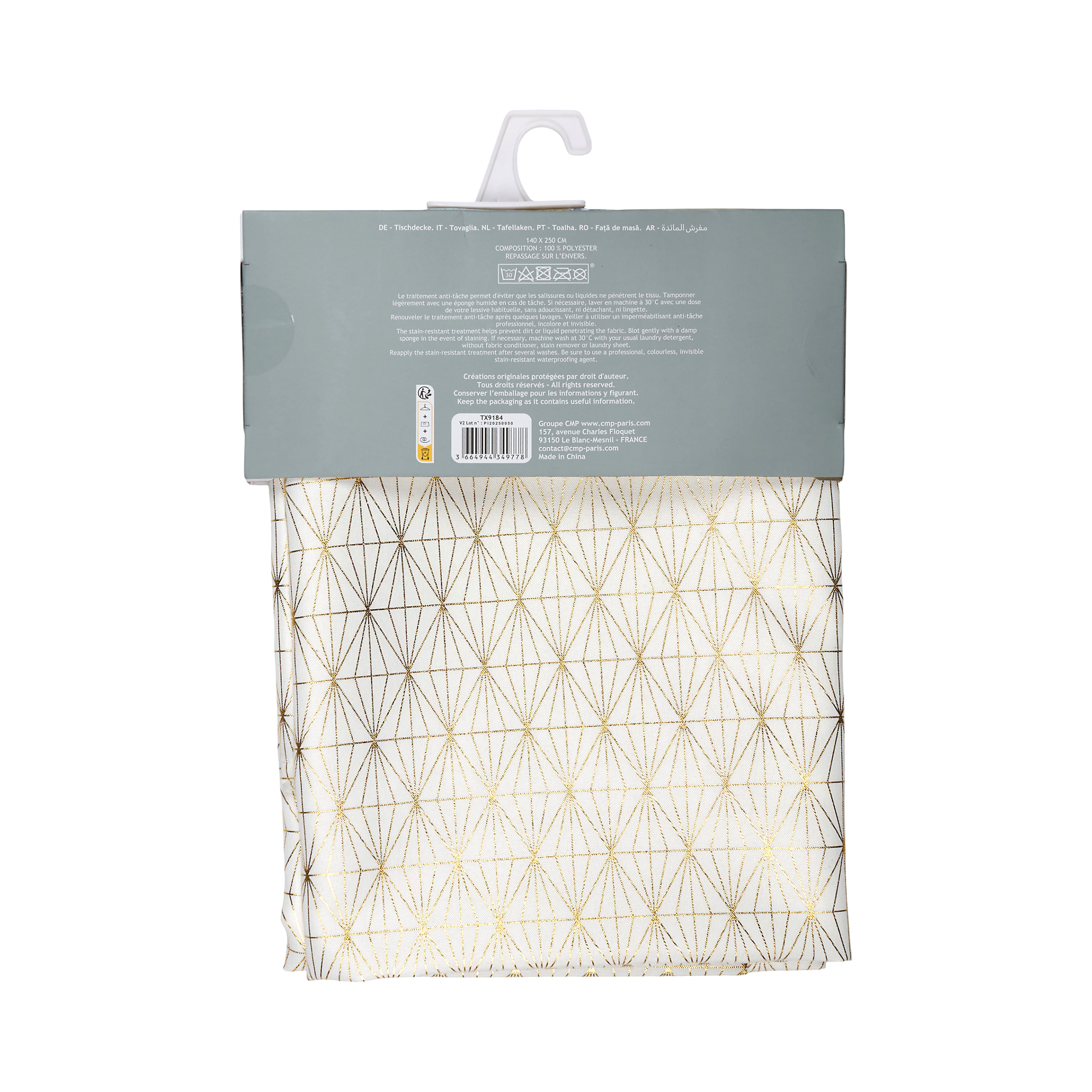 NAPPE MOTIF GEOMETRIQUE DORE 140X250CM