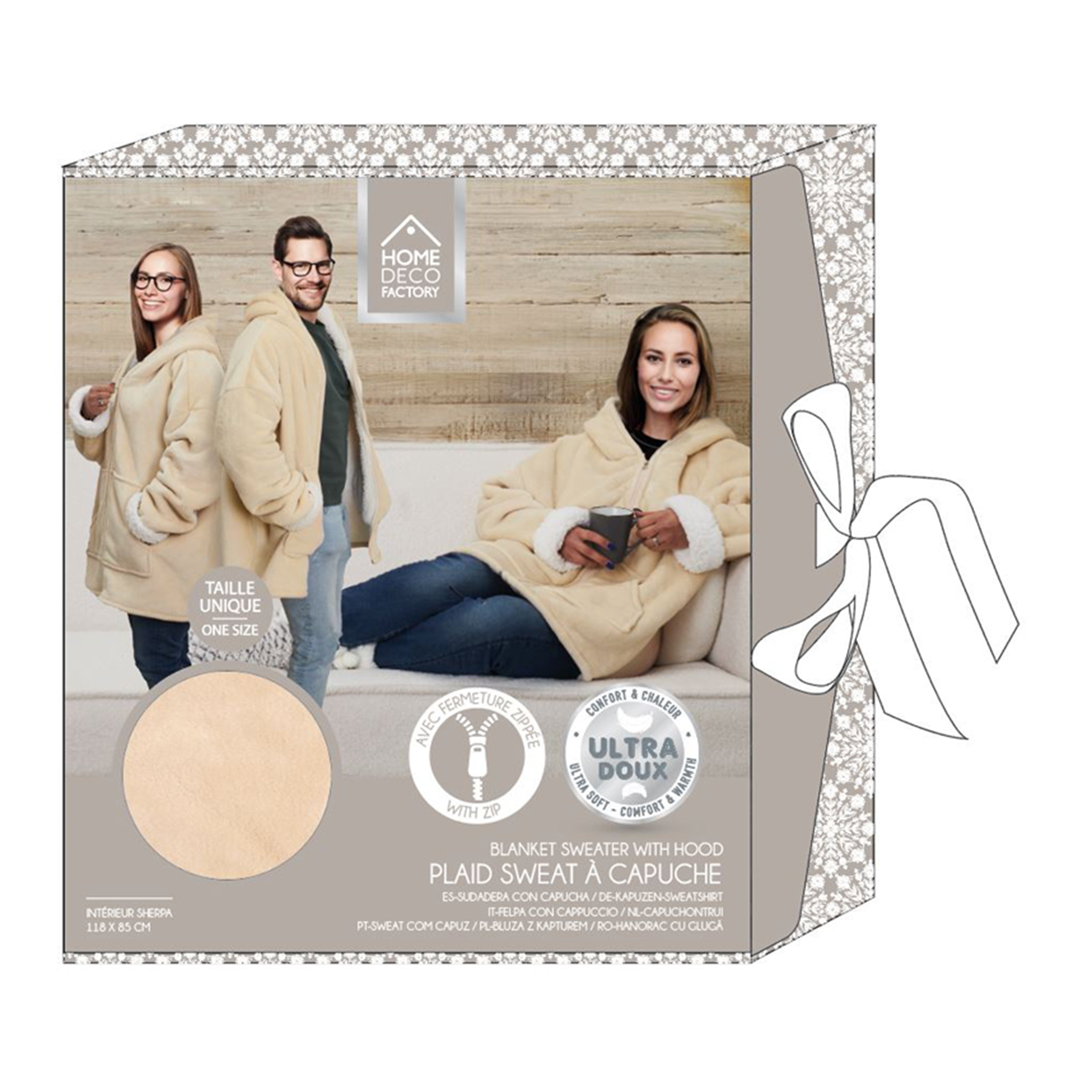 SWEAT A CAPUCHE FERMETURE INTERIEUR BEIGE