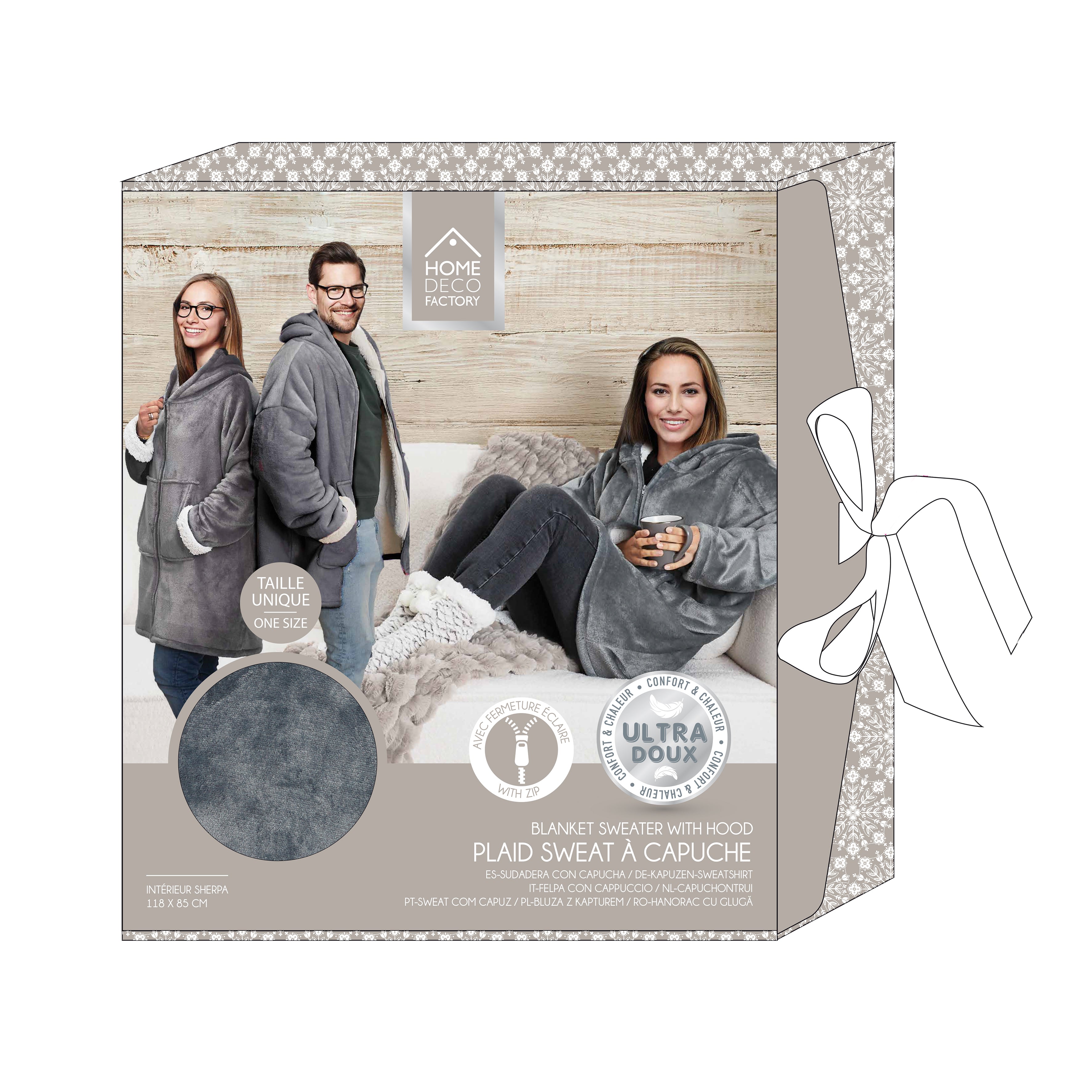 SWEAT A CAPUCHE FERMETURE INTERIEUR SHERPA GRIS