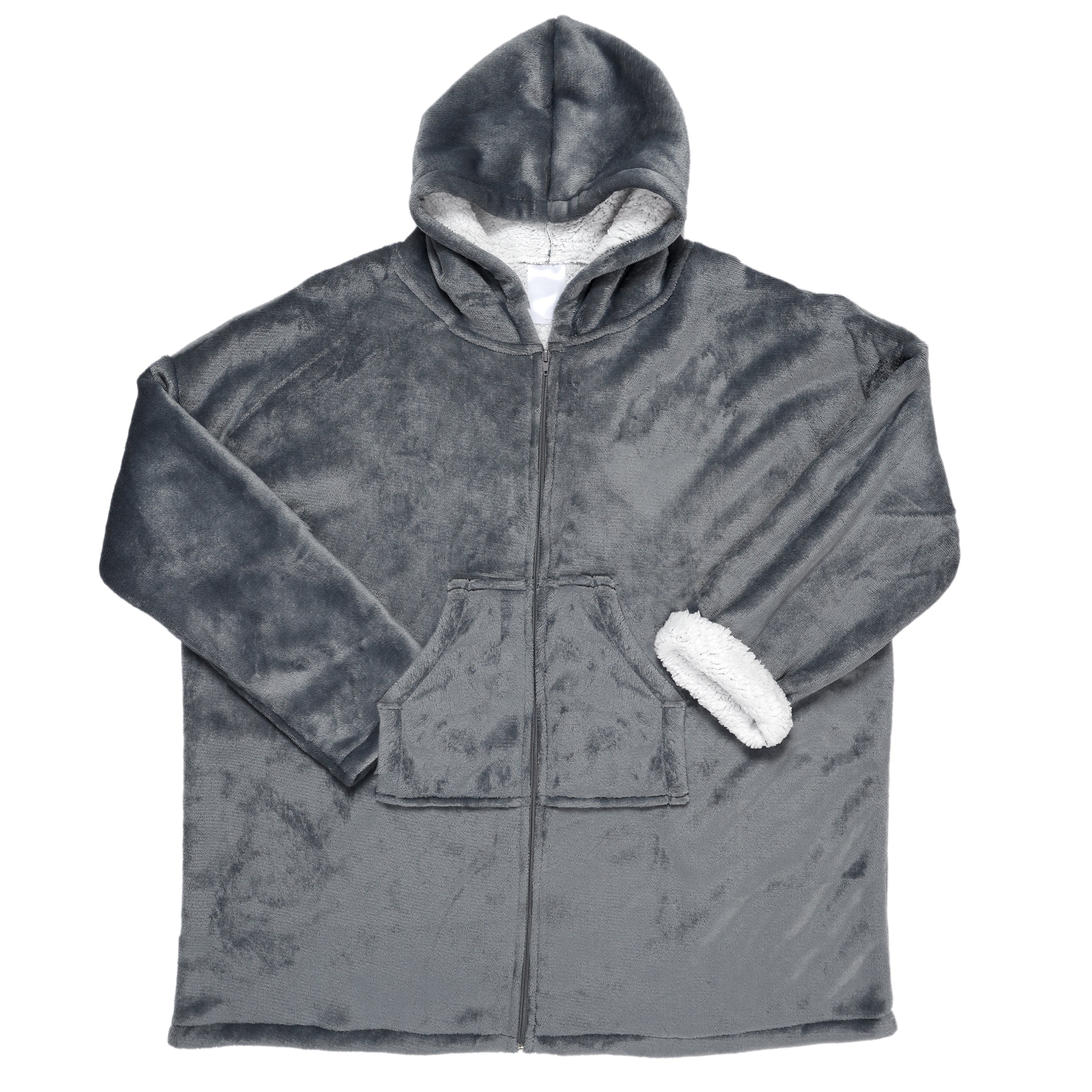 SWEAT A CAPUCHE FERMETURE INTERIEUR SHERPA GRIS